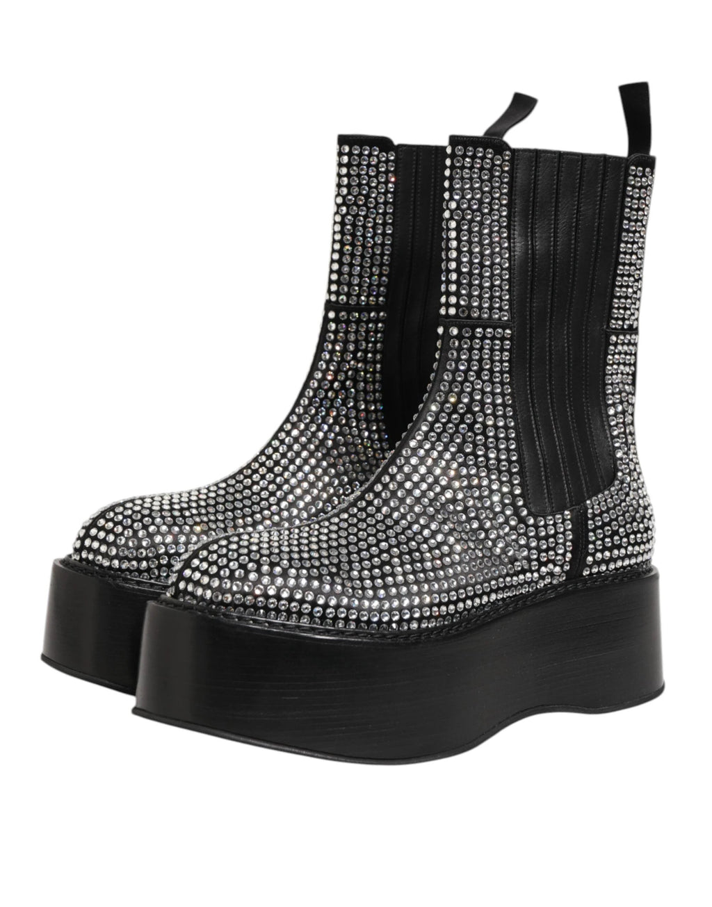 Dolce & Gabbana Black Crystal Strass Mid Calf Short Boots Shoes by Dolce & Gabbana