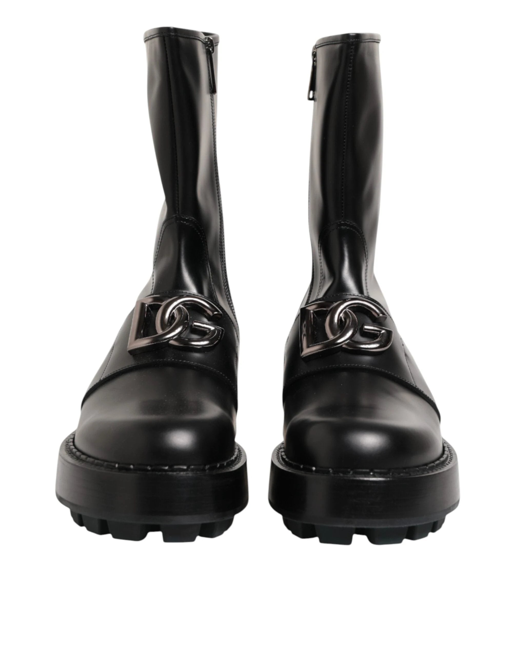 Dolce & Gabbana Black Logo Plaque Mid Calf Biker Boots Shoes by Dolce & Gabbana