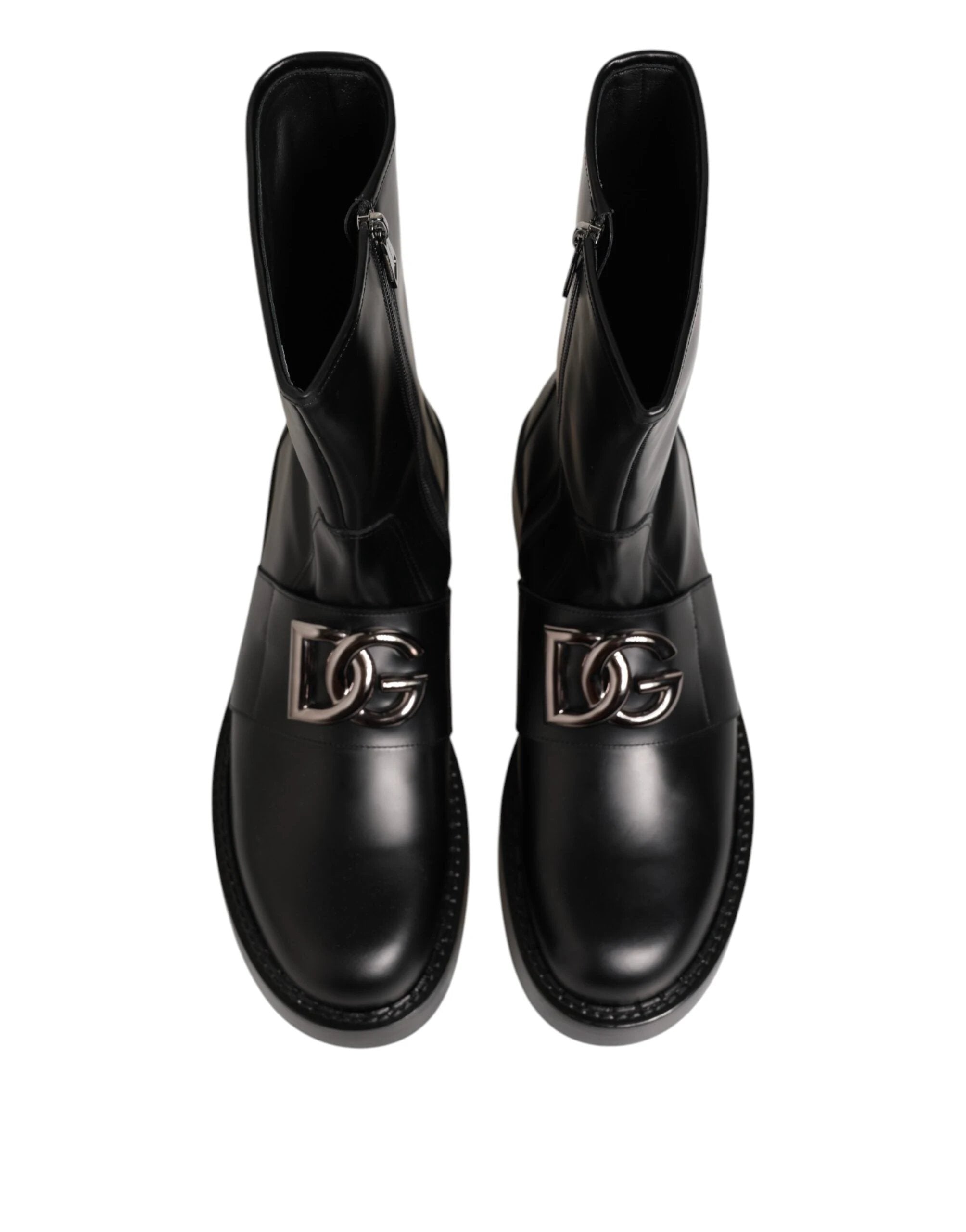 Dolce & Gabbana Black Logo Plaque Mid Calf Biker Boots Shoes by Dolce & Gabbana