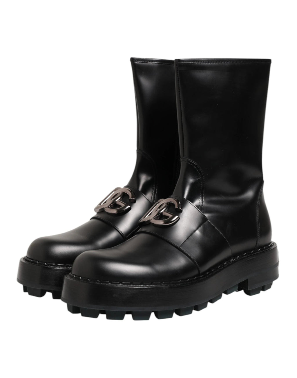 Dolce & Gabbana Black Logo Plaque Mid Calf Biker Boots Shoes by Dolce & Gabbana