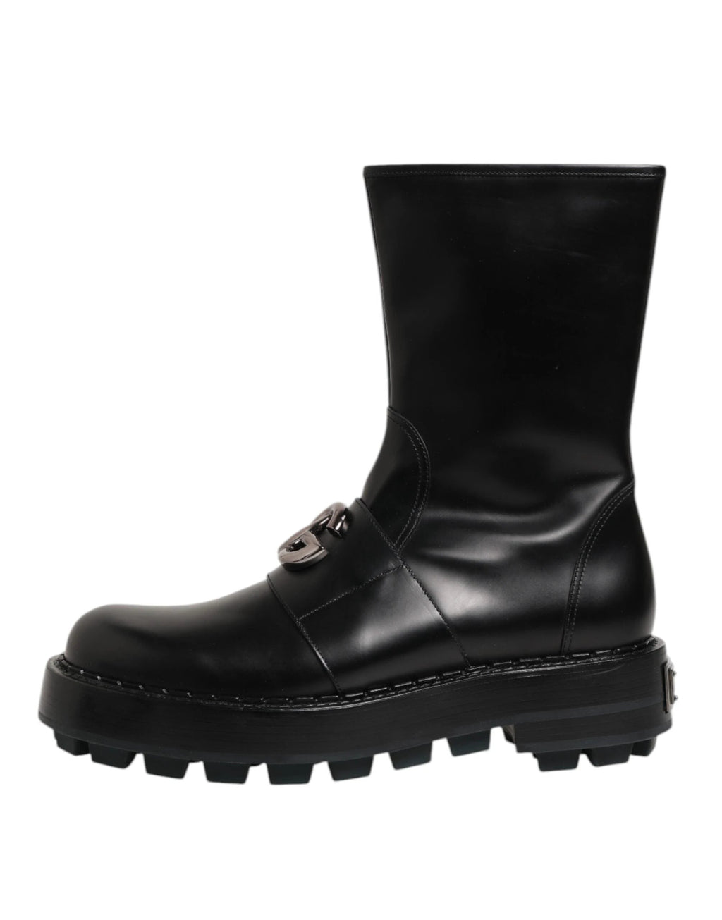 Dolce & Gabbana Black Logo Plaque Mid Calf Biker Boots Shoes by Dolce & Gabbana