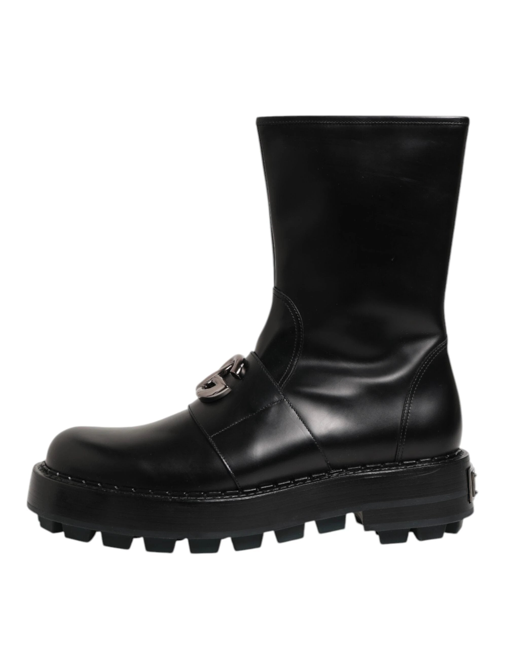Dolce & Gabbana Black Logo Plaque Mid Calf Biker Boots Shoes by Dolce & Gabbana