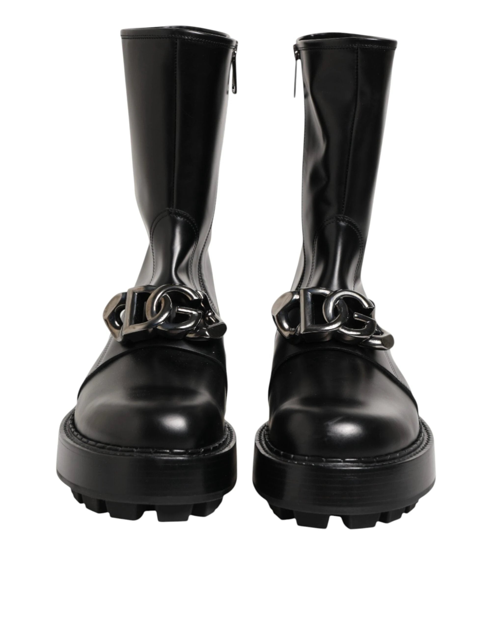 Dolce & Gabbana Black Logo Plaque Mid Calf Biker Boots Shoes by Dolce & Gabbana