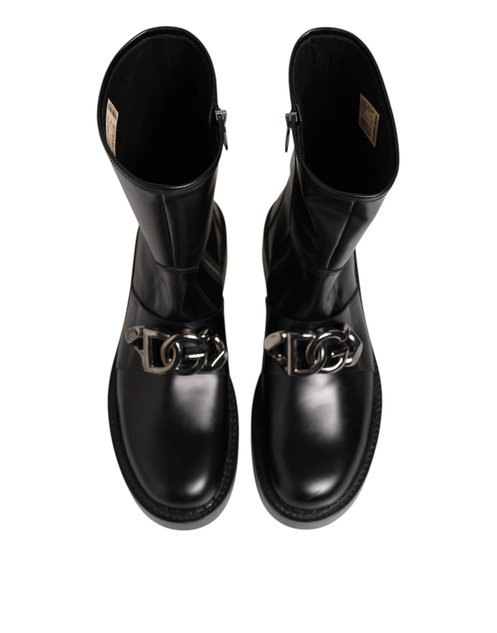 Dolce & Gabbana Black Logo Plaque Mid Calf Biker Boots Shoes by Dolce & Gabbana