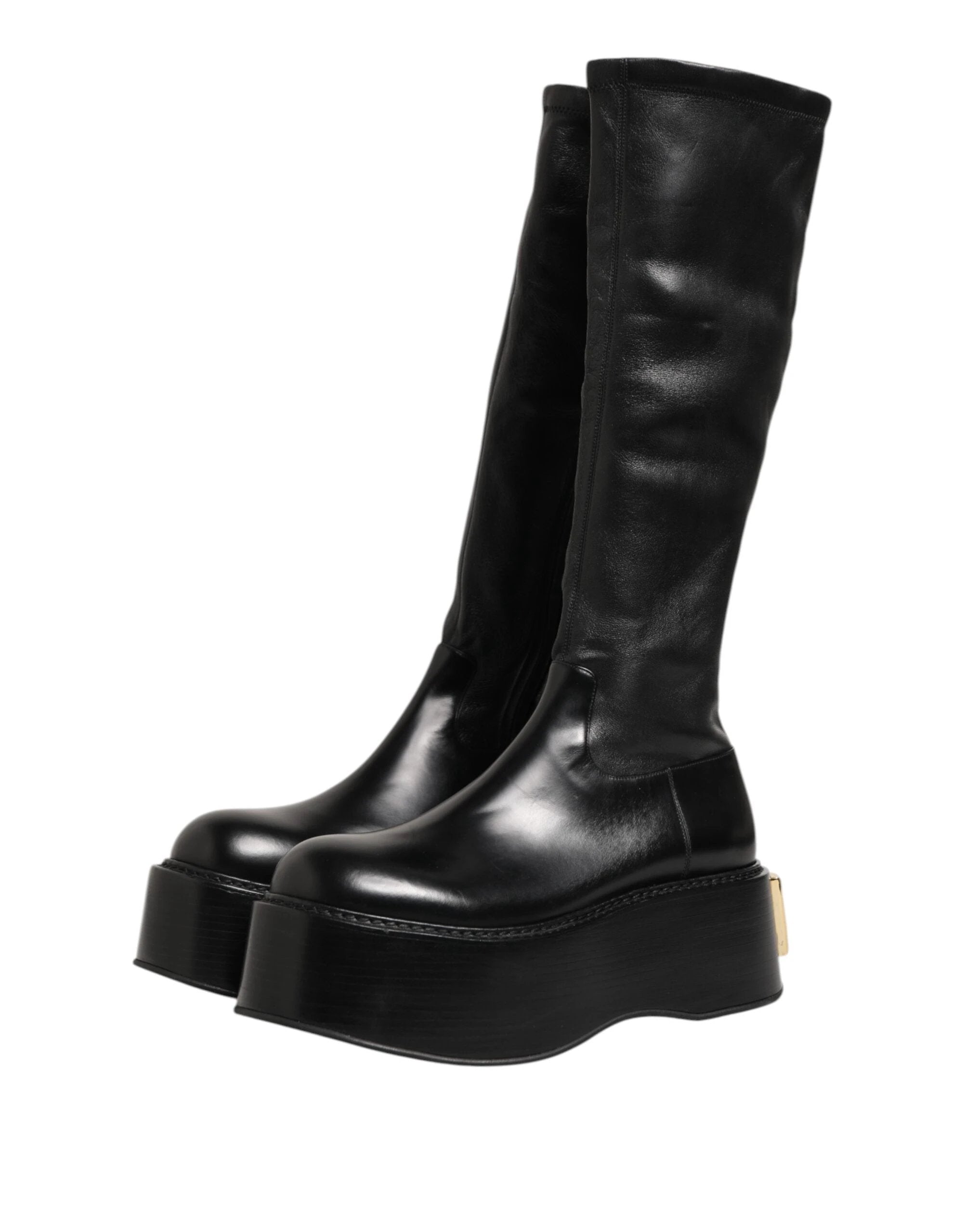 Dolce & Gabbana Black Logo Plaque Over The Calf Boots Shoes by Dolce & Gabbana