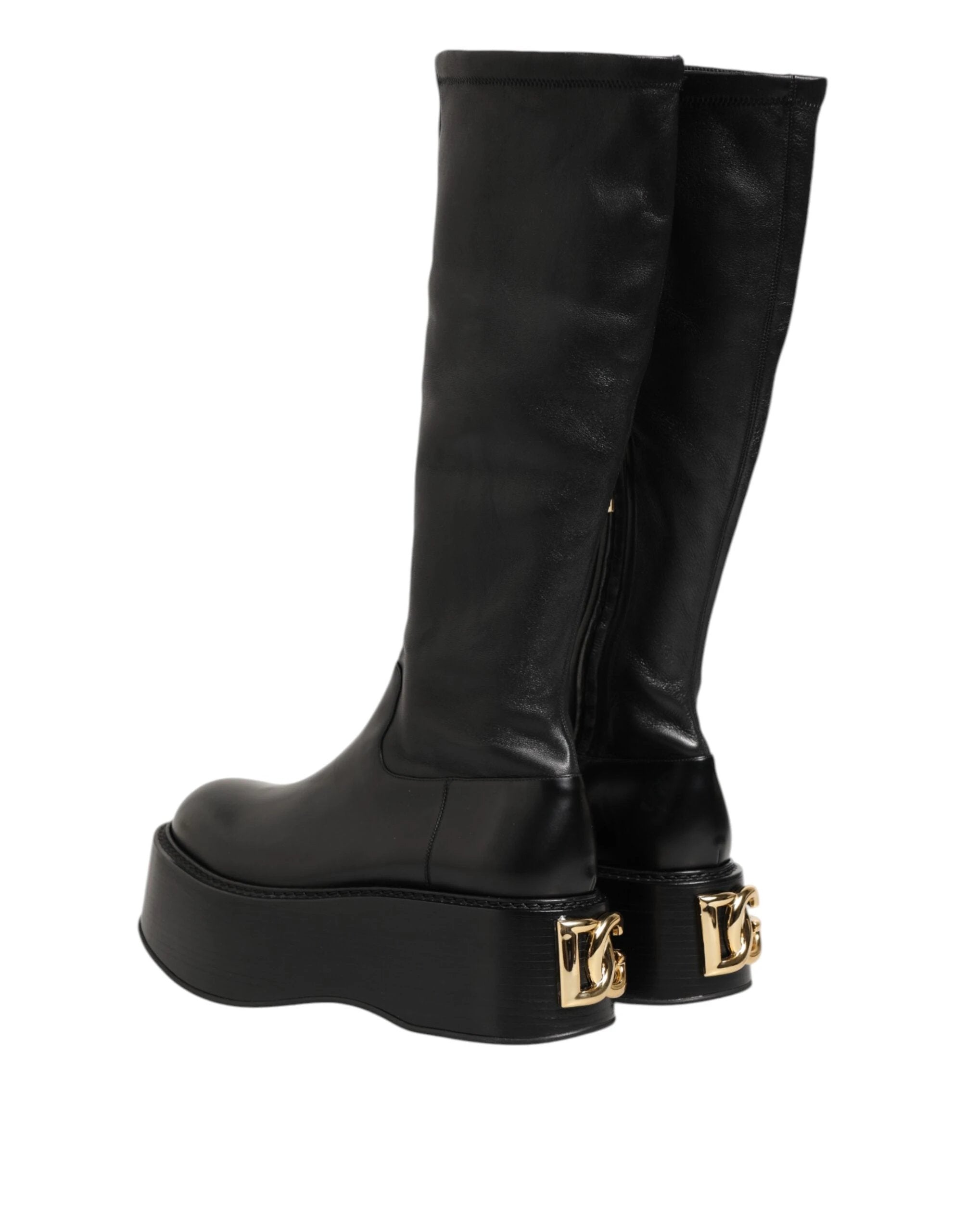 Dolce & Gabbana Black Logo Plaque Over The Calf Boots Shoes by Dolce & Gabbana