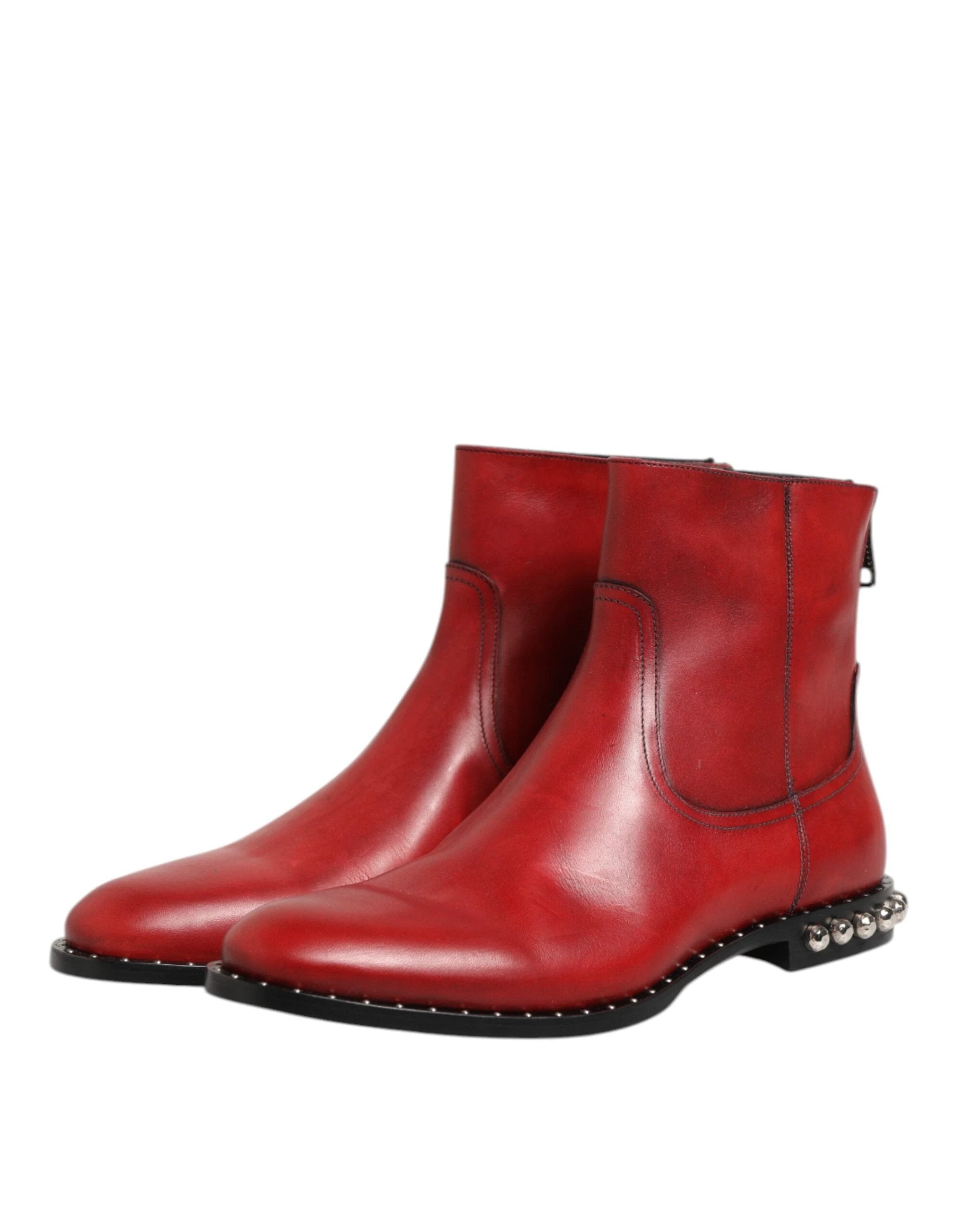 Dolce & Gabbana Red Studded Chelsea Short Ankle Boots Shoes by Dolce & Gabbana