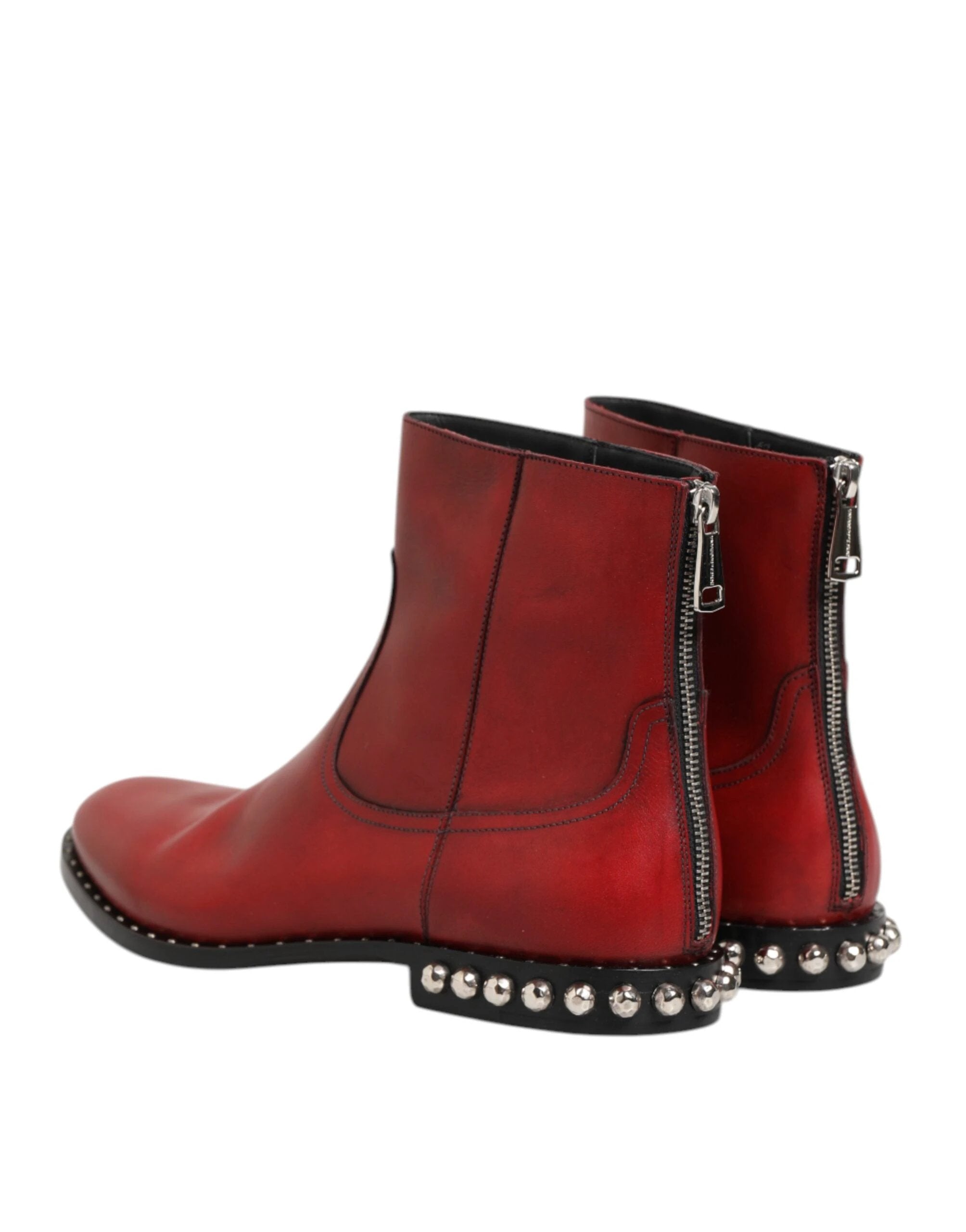 Dolce & Gabbana Red Studded Chelsea Short Ankle Boots Shoes by Dolce & Gabbana