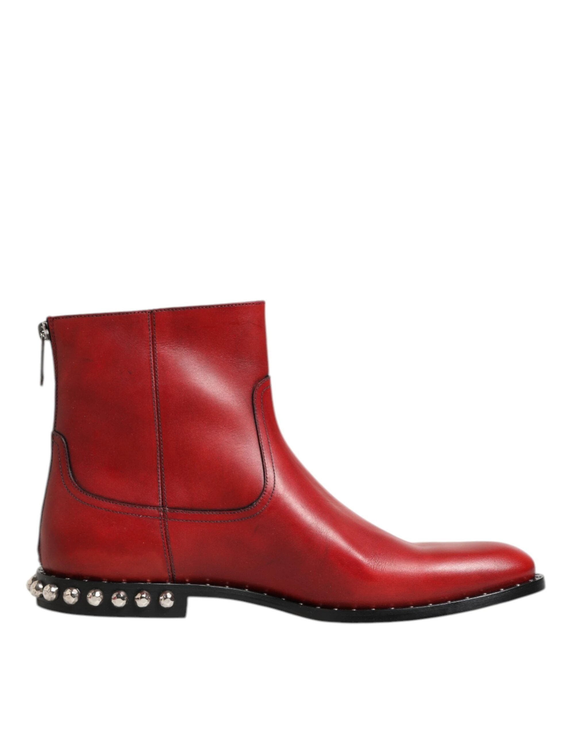Dolce & Gabbana Red Studded Chelsea Short Ankle Boots Shoes by Dolce & Gabbana