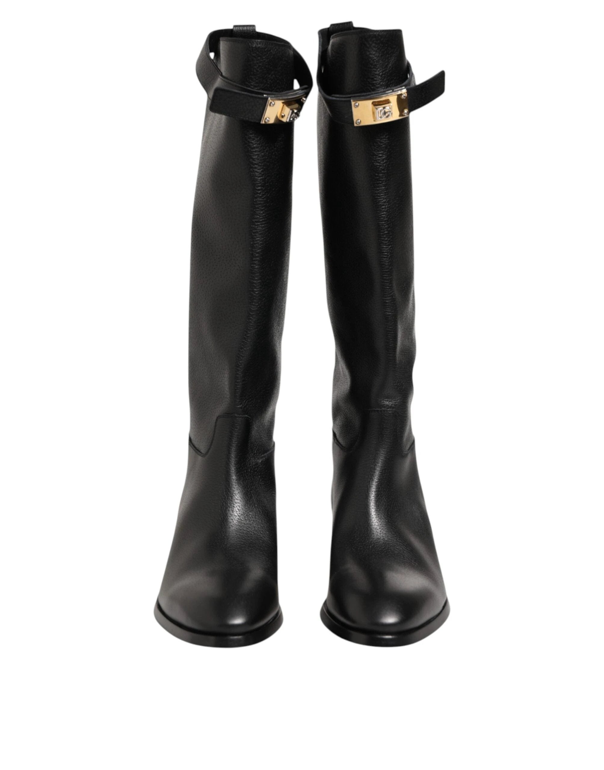 Dolce & Gabbana Black Logo Plaque Over The Calf Boots Shoes by Dolce & Gabbana