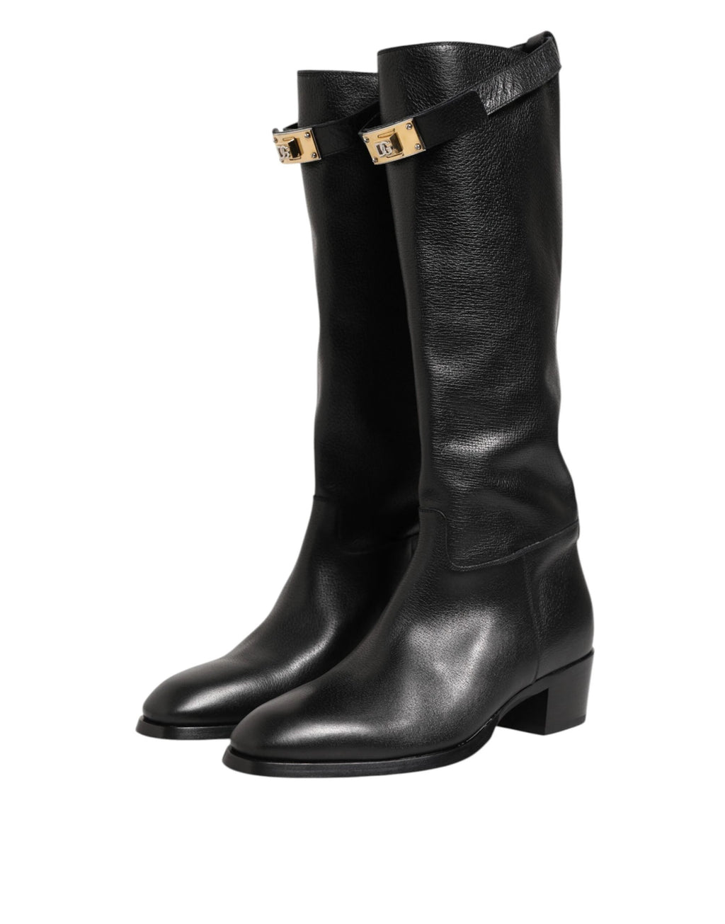 Dolce & Gabbana Black Logo Plaque Over The Calf Boots Shoes by Dolce & Gabbana