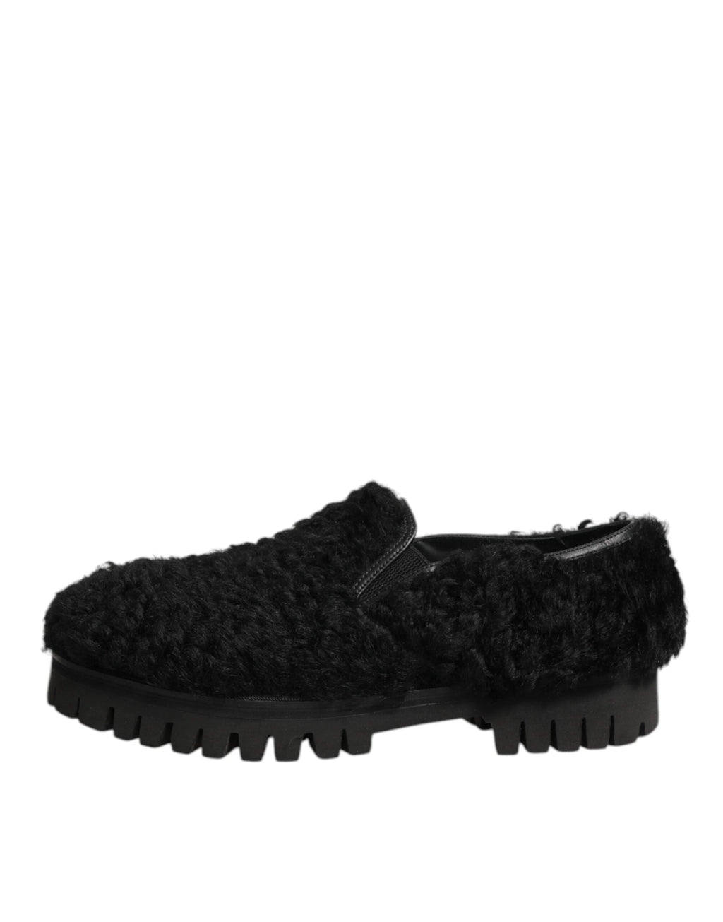 Dolce & Gabbana Dress Black Fur Leather Slippers Men Shoes by Dolce & Gabbana