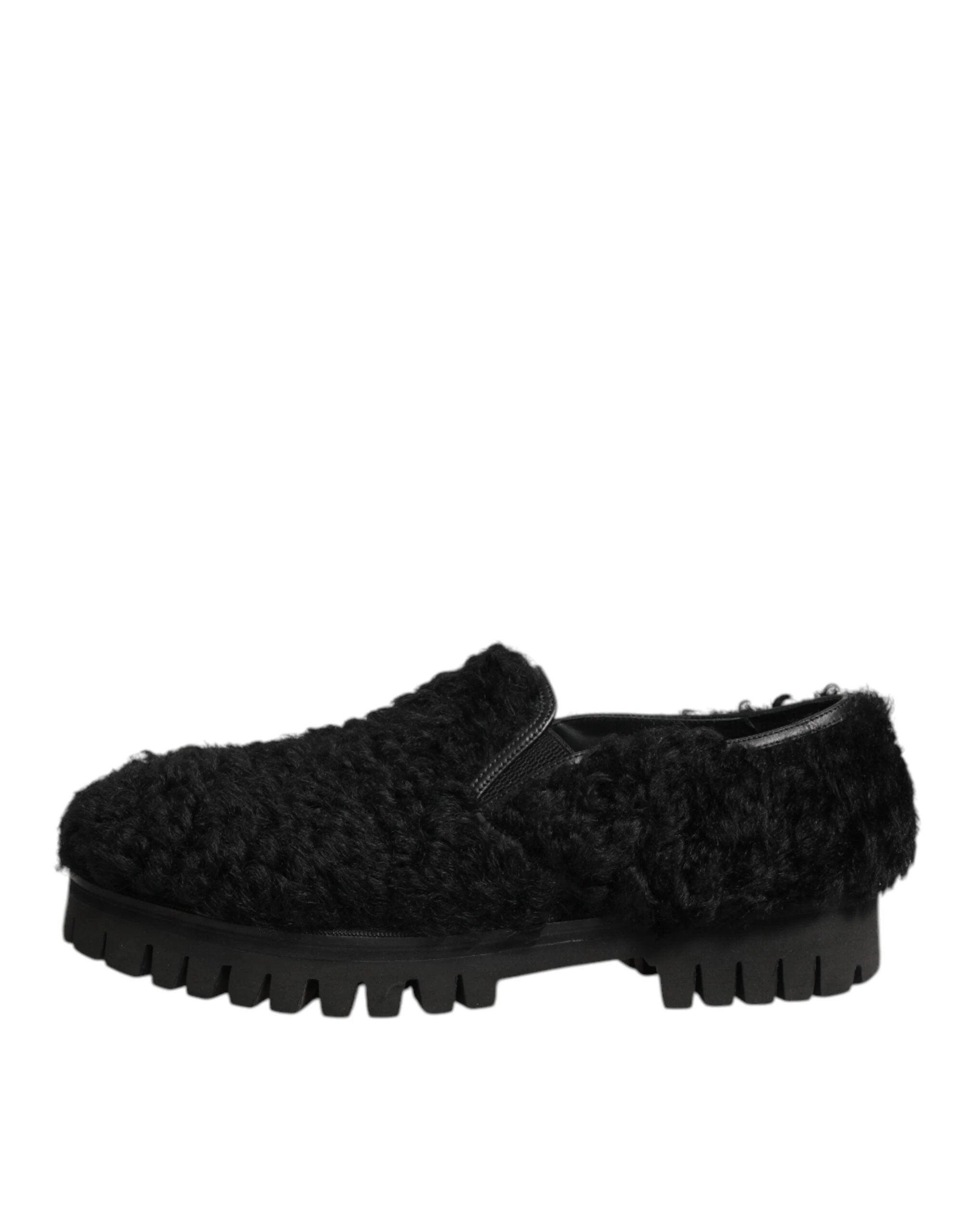 Dolce & Gabbana Dress Black Fur Leather Slippers Men Shoes by Dolce & Gabbana