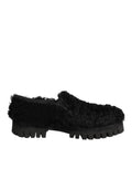 Dolce & Gabbana Dress Black Fur Leather Slippers Men Shoes by Dolce & Gabbana