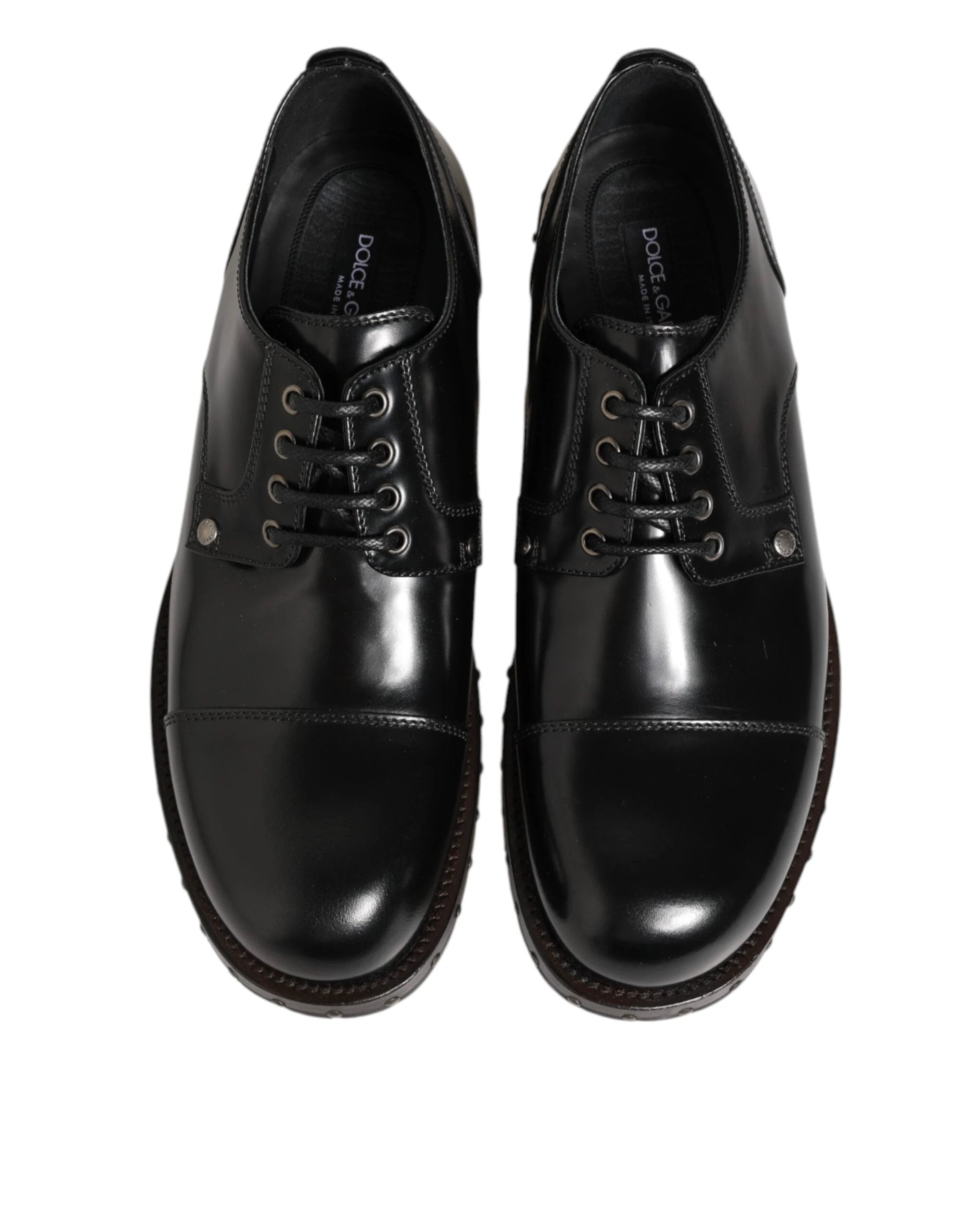 Dolce & Gabbana Black Leather Studded Men Formal Derby Shoes by Dolce & Gabbana