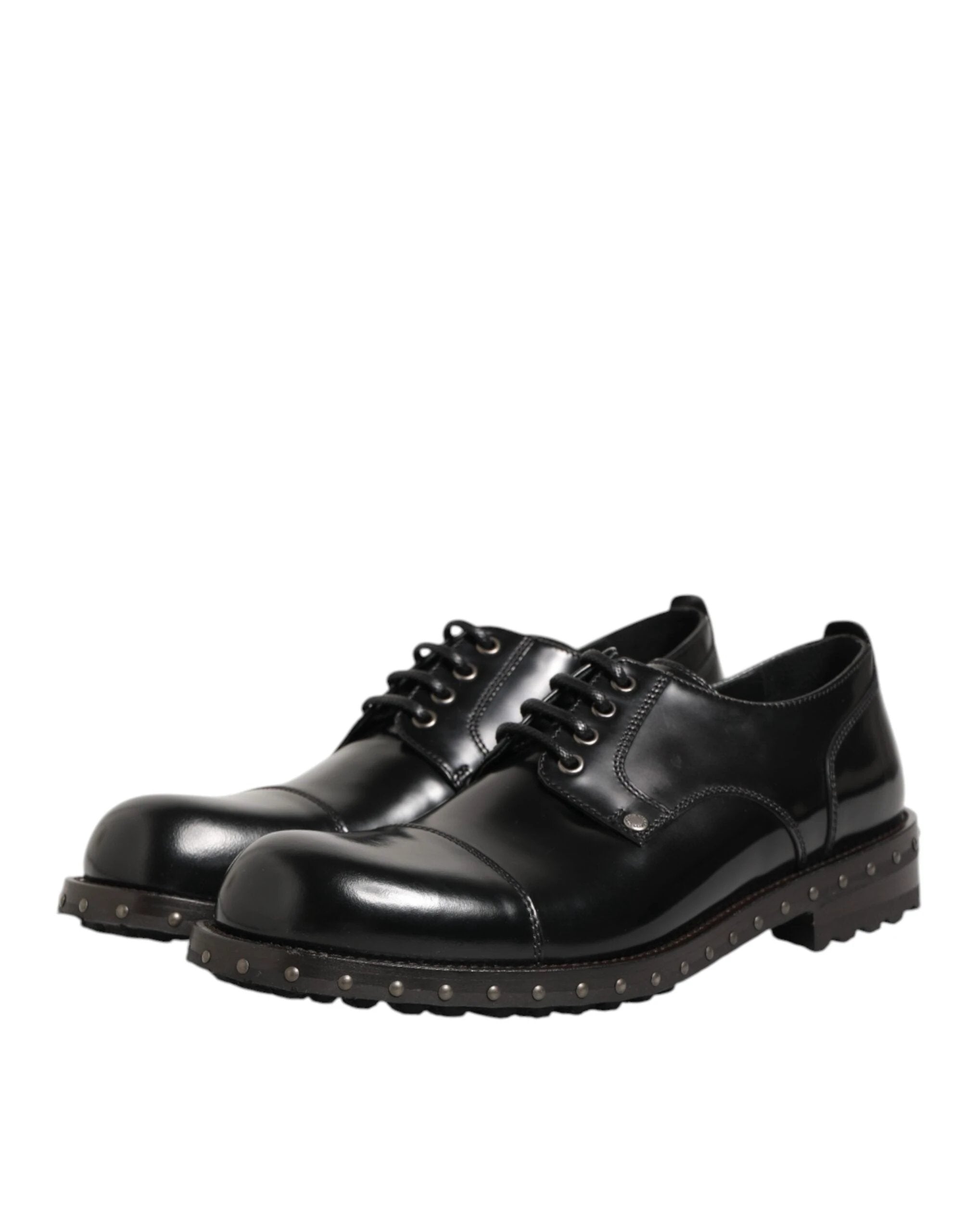 Dolce & Gabbana Black Leather Studded Men Formal Derby Shoes by Dolce & Gabbana