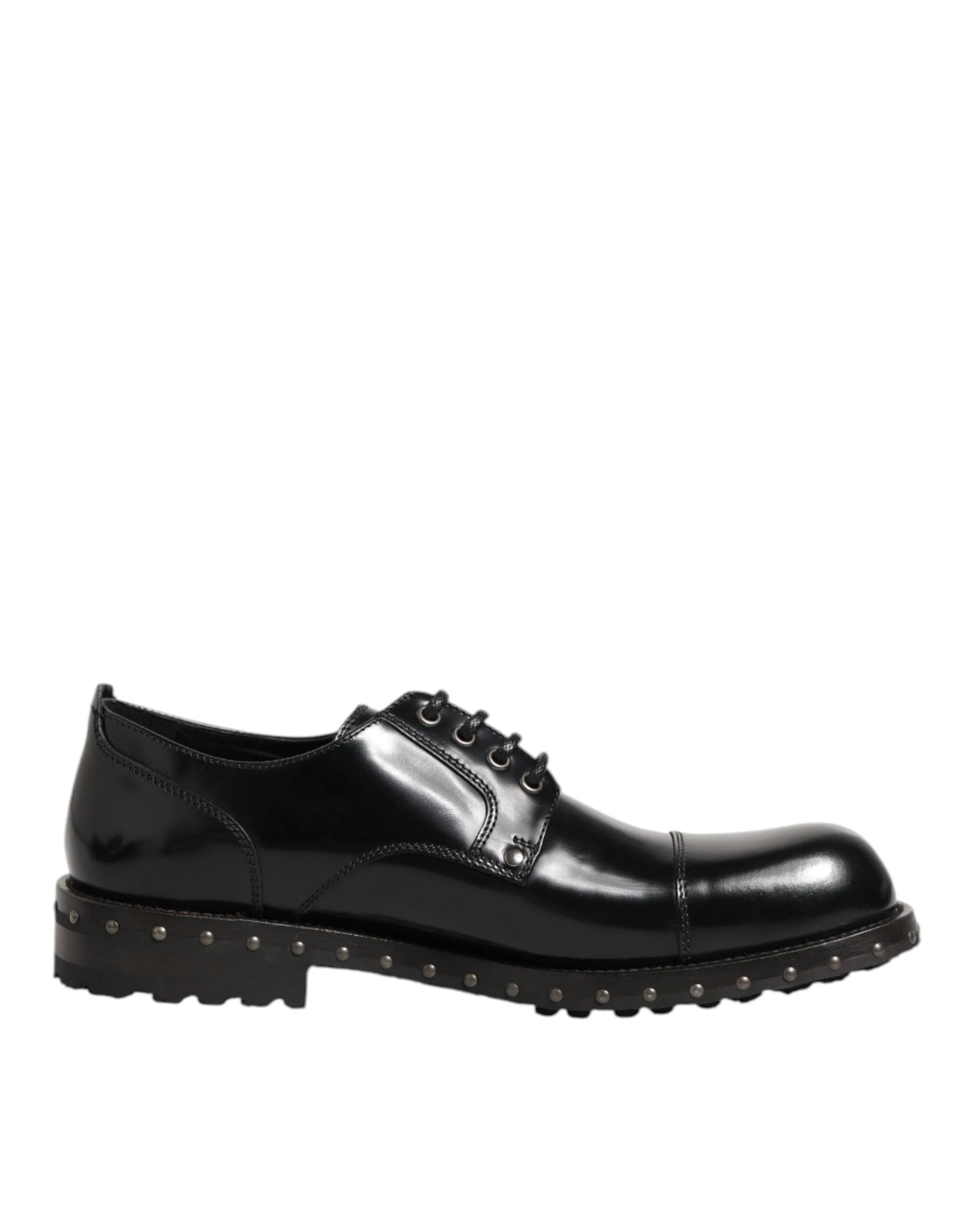 Dolce & Gabbana Black Leather Studded Men Formal Derby Shoes by Dolce & Gabbana