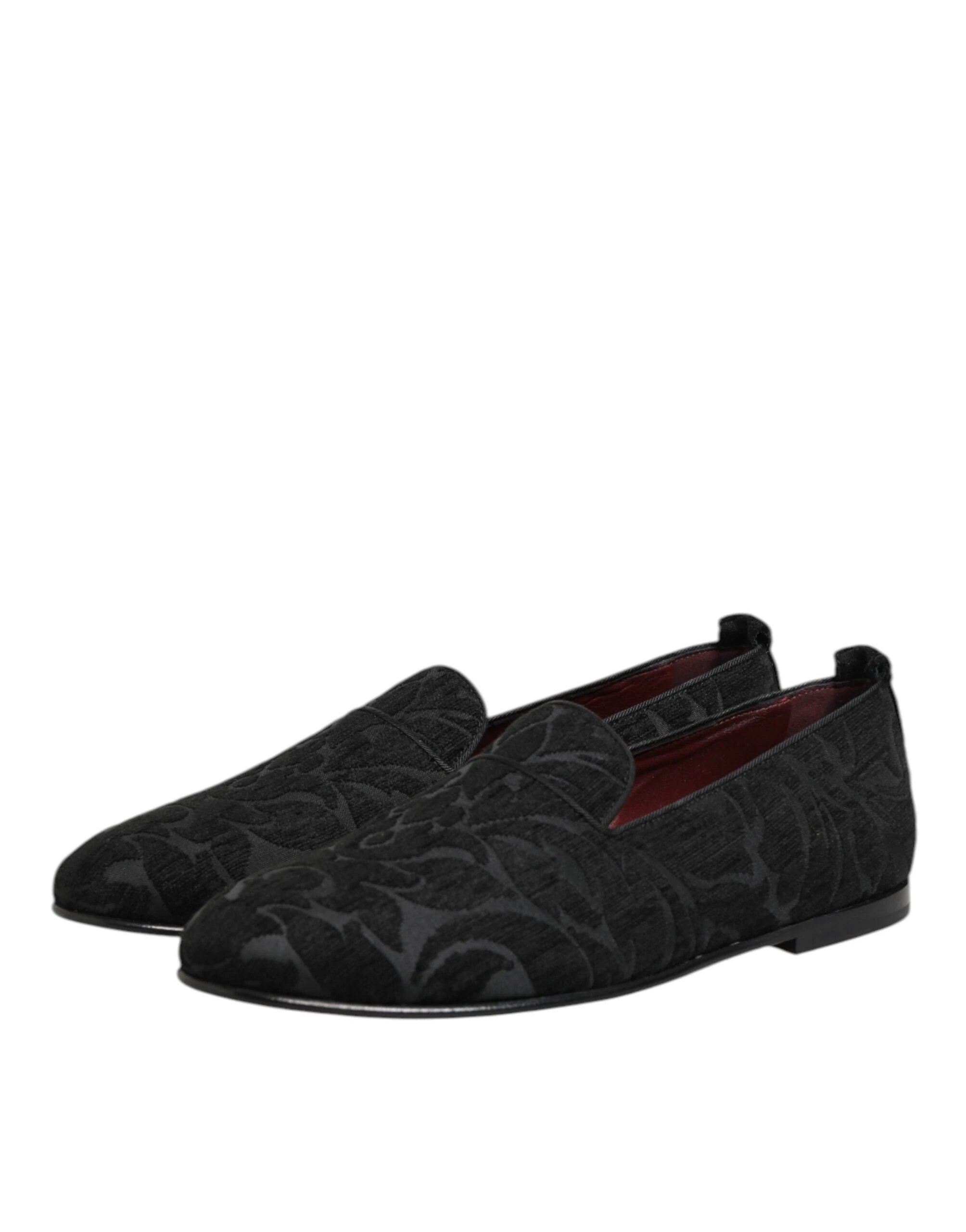 Dolce & Gabbana Black Brocade Loafers Slip On Men Dress Shoes by Dolce & Gabbana