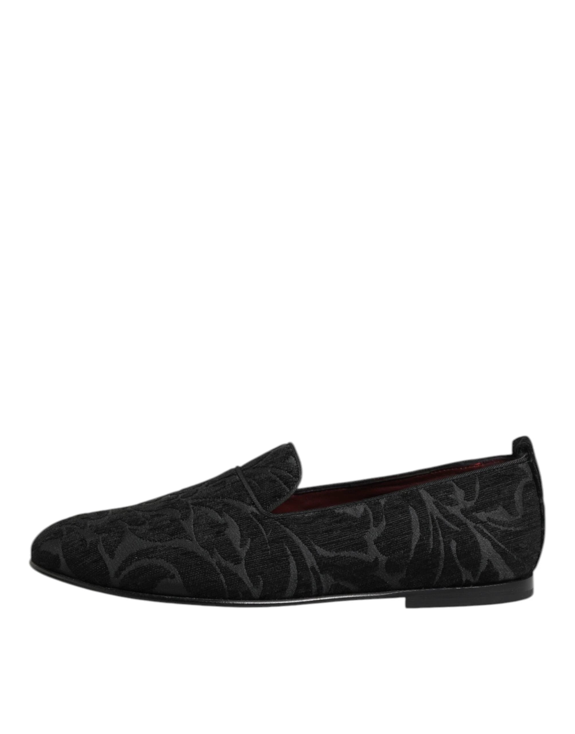 Dolce & Gabbana Black Brocade Loafers Slip On Men Dress Shoes by Dolce & Gabbana
