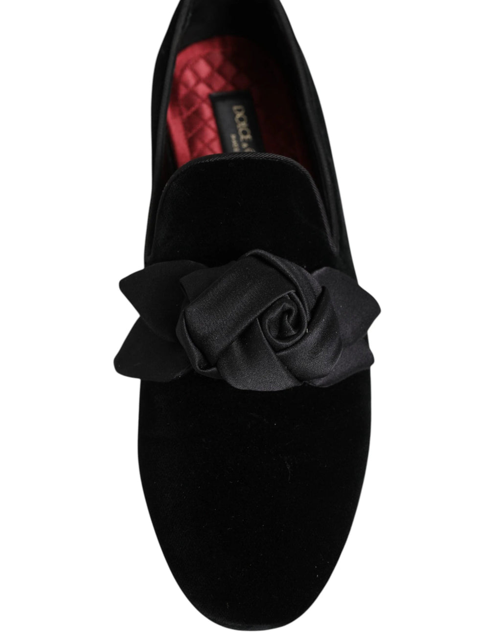 Dolce & Gabbana Black Suede Cotton Rose Slip On Loafers Shoes by Dolce & Gabbana