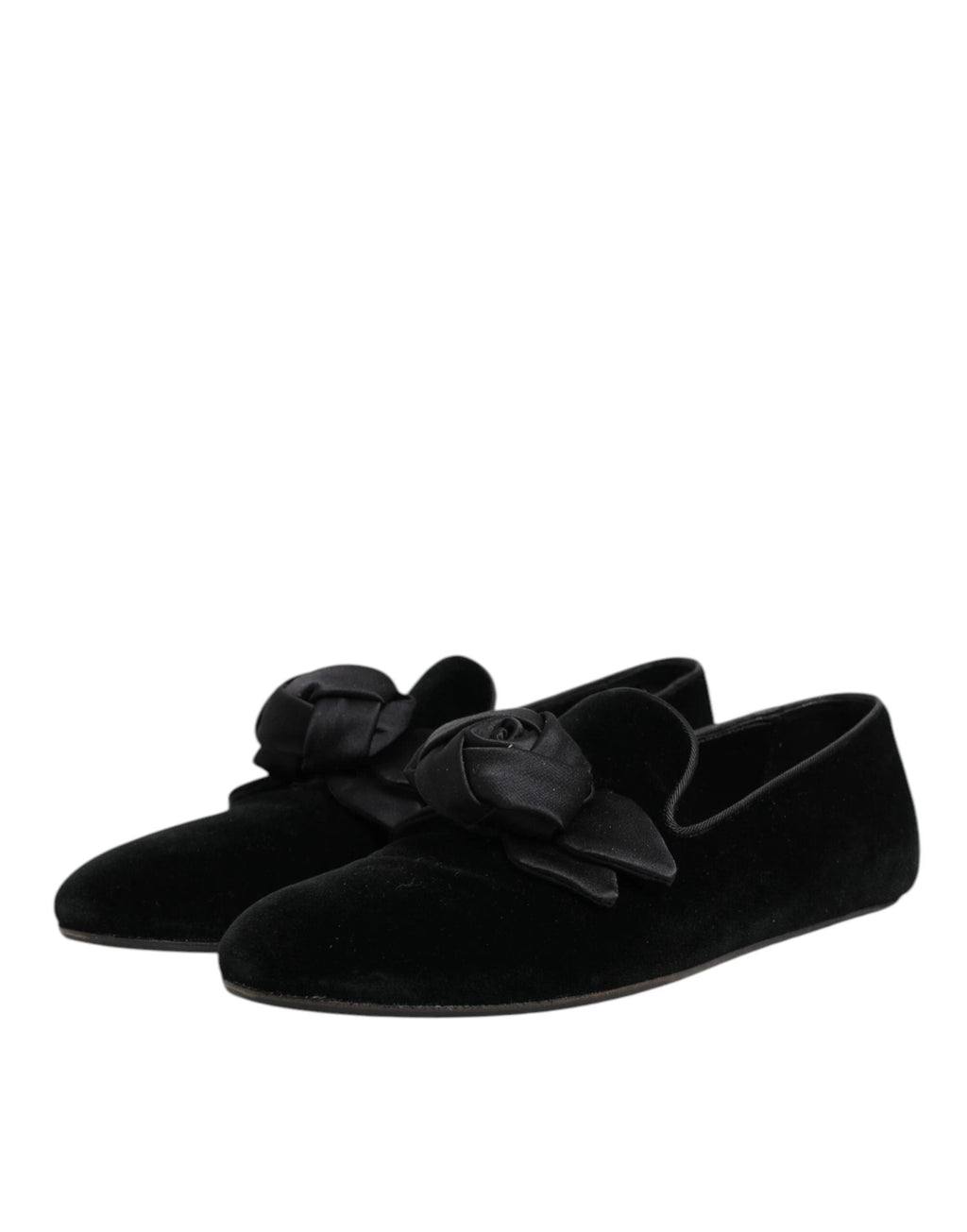 Dolce & Gabbana Black Suede Cotton Rose Slip On Loafers Shoes by Dolce & Gabbana