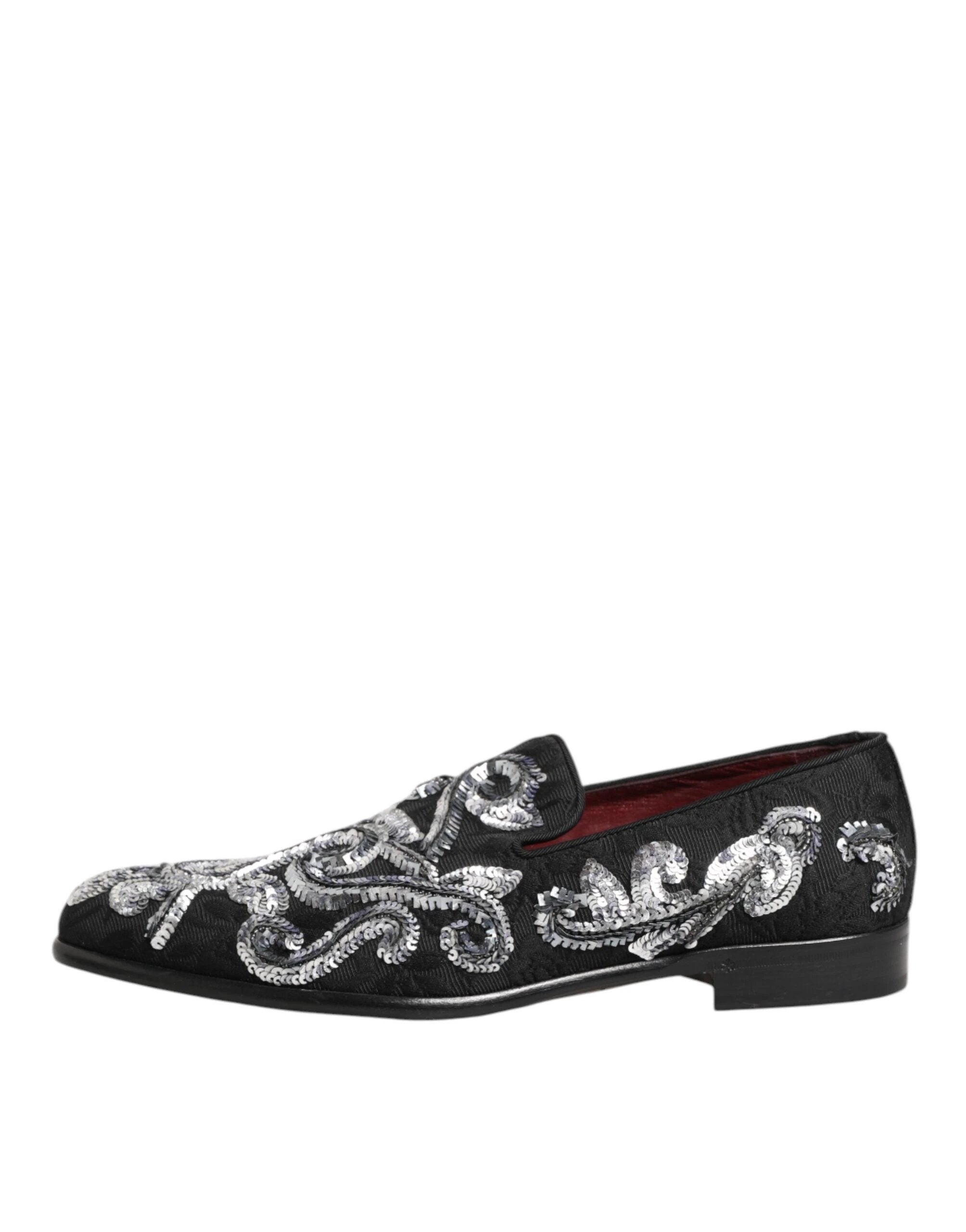 Dolce & Gabbana Black Silver Sequined Loafers Men Dress Shoes by Dolce & Gabbana