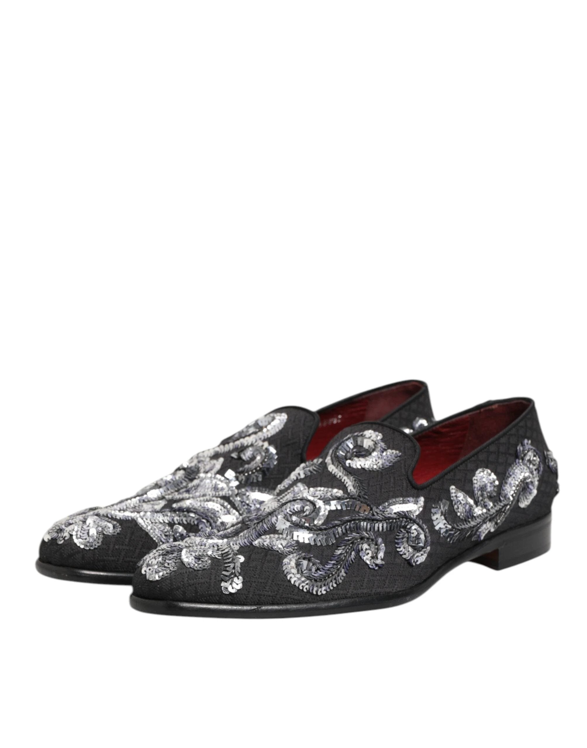 Dolce & Gabbana Black Silver Sequined Loafers Men Dress Shoes by Dolce & Gabbana