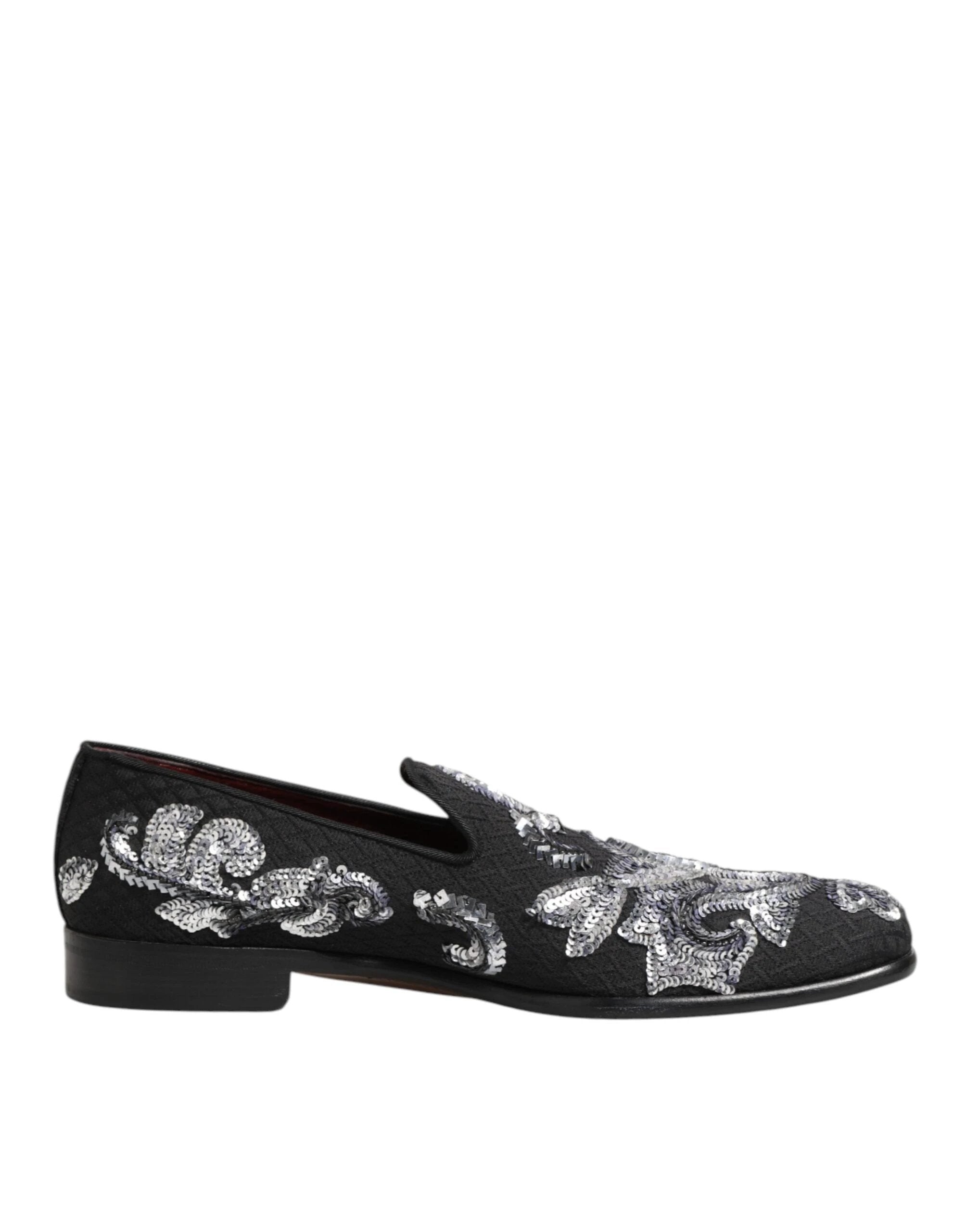 Dolce & Gabbana Black Silver Sequined Loafers Men Dress Shoes by Dolce & Gabbana