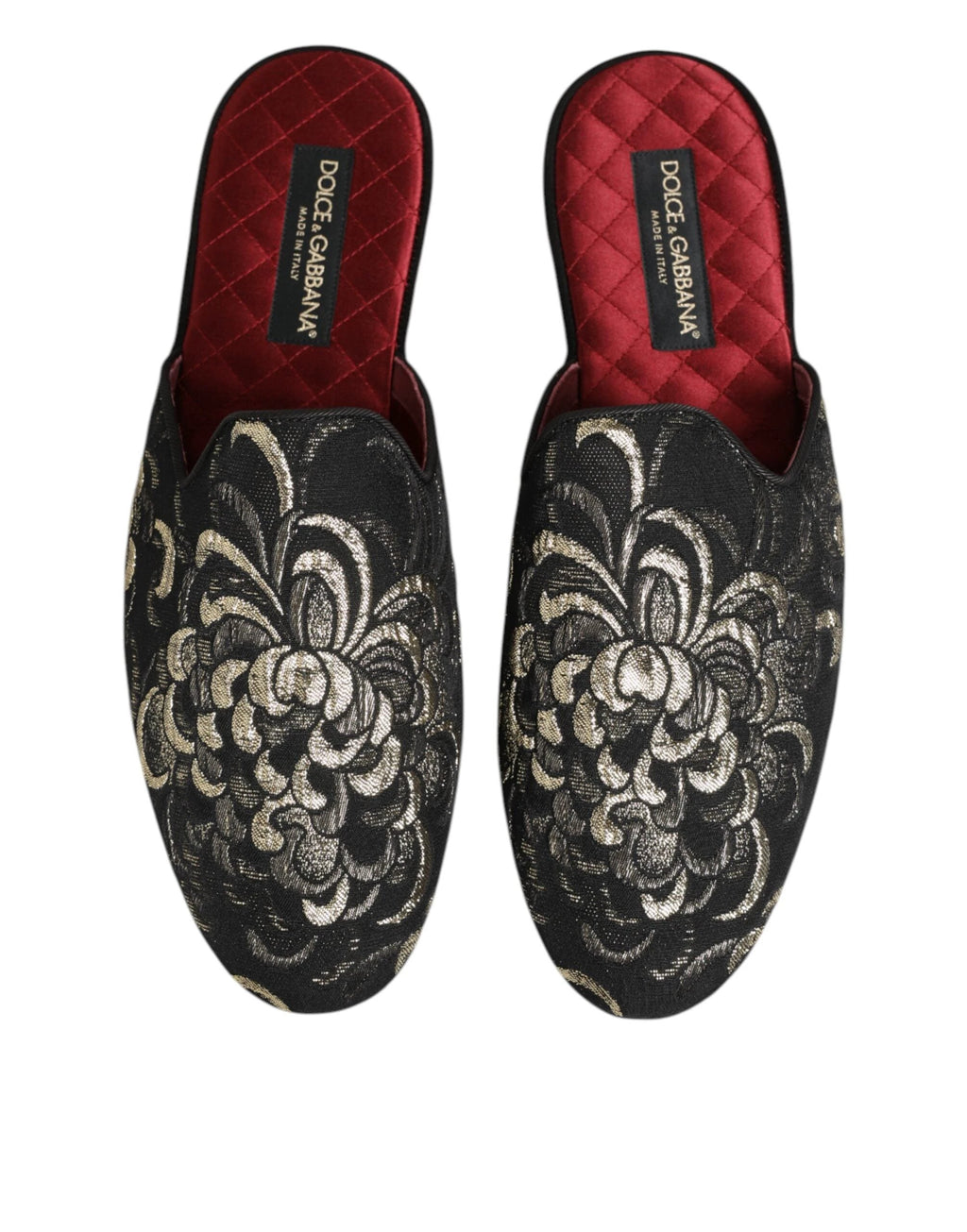 Dolce & Gabbana Black Floral Jacquard Slides Slippers Shoes by Dolce & Gabbana