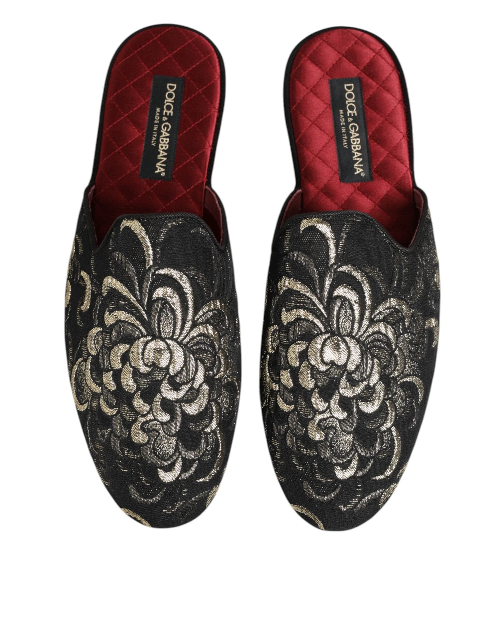 Dolce & Gabbana Black Floral Jacquard Slides Slippers Shoes by Dolce & Gabbana
