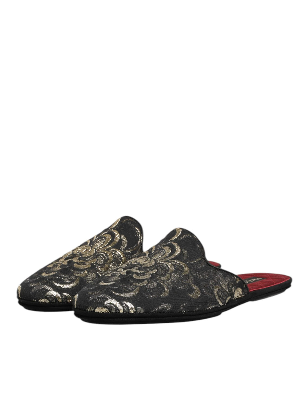 Dolce & Gabbana Black Floral Jacquard Slides Slippers Shoes by Dolce & Gabbana