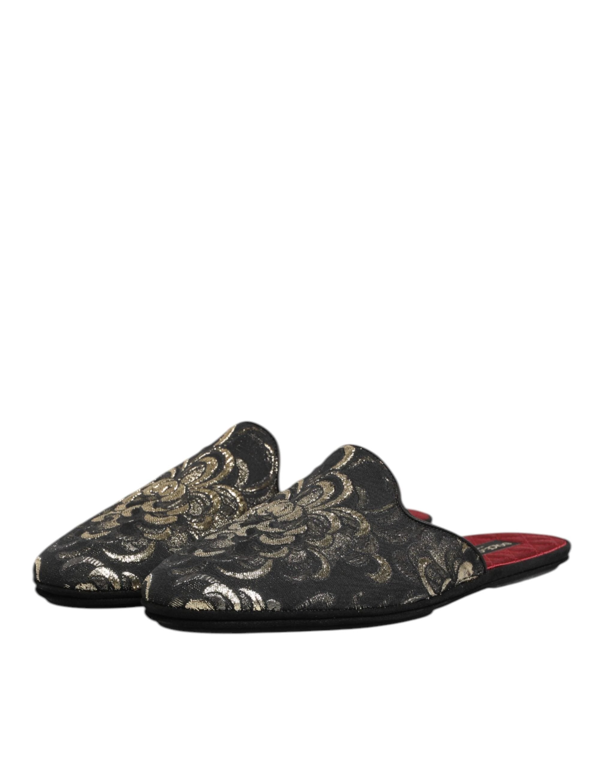 Dolce & Gabbana Black Floral Jacquard Slides Slippers Shoes by Dolce & Gabbana