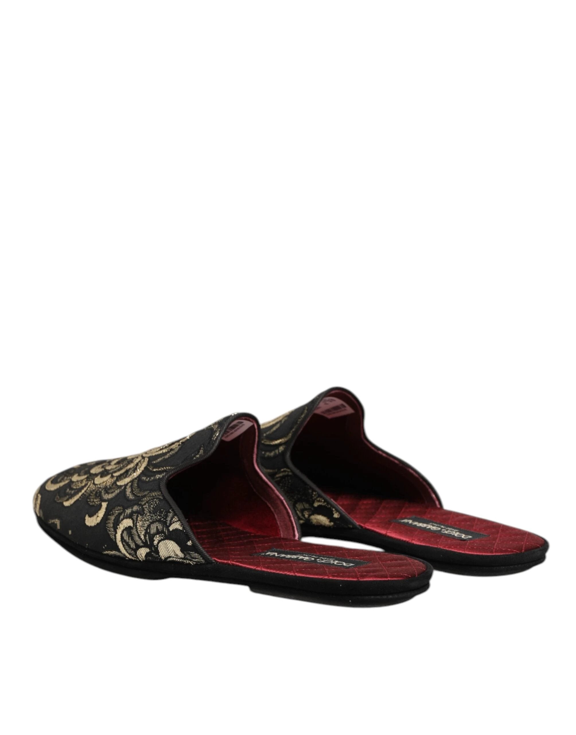 Dolce & Gabbana Black Floral Jacquard Slides Slippers Shoes by Dolce & Gabbana