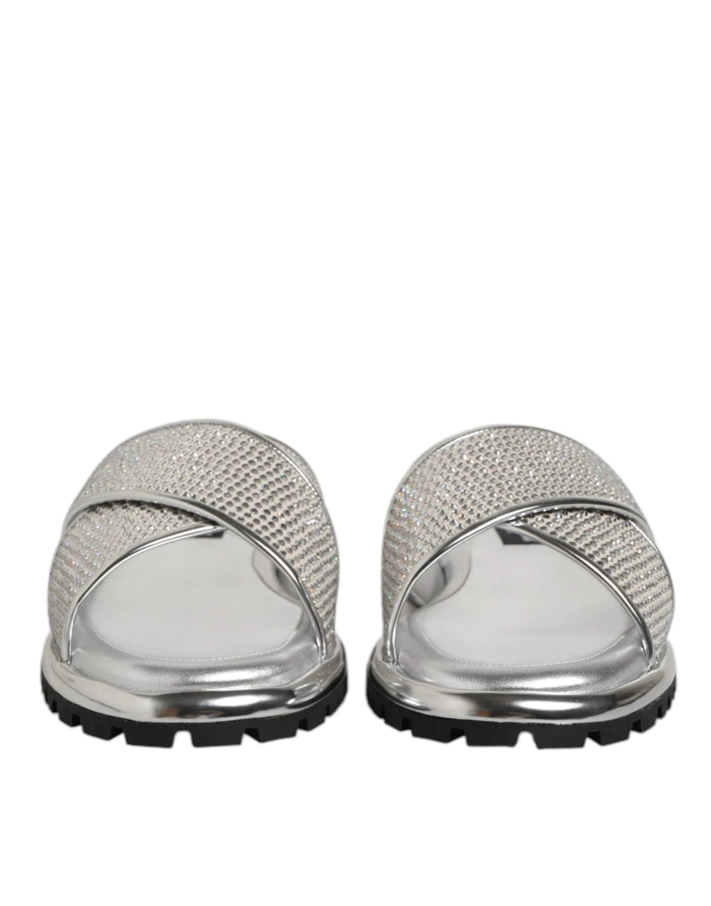 Dolce & Gabbana Silver Strass Slides Flats Slippers Shoes by Dolce & Gabbana