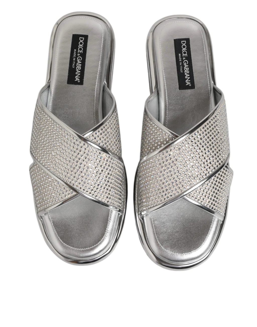 Dolce & Gabbana Silver Strass Slides Flats Slippers Shoes by Dolce & Gabbana