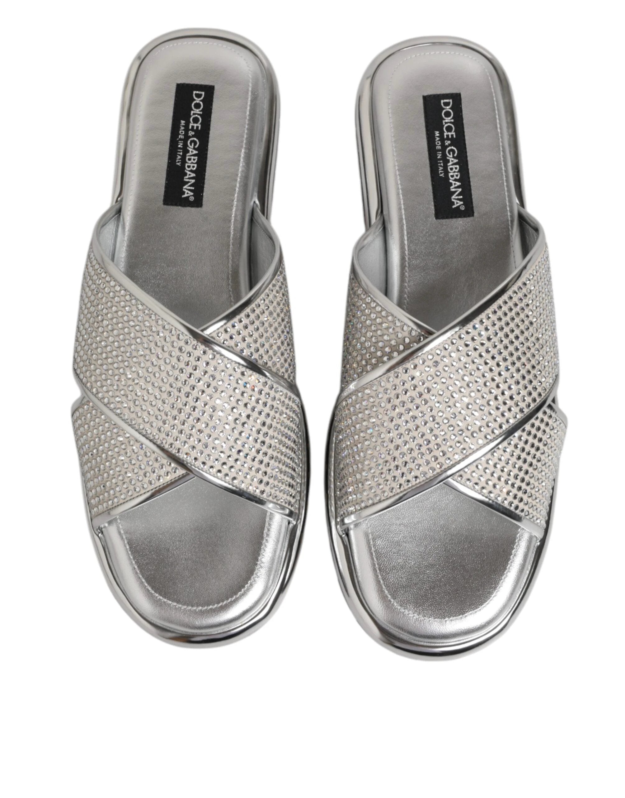 Dolce & Gabbana Silver Strass Slides Flats Slippers Shoes by Dolce & Gabbana