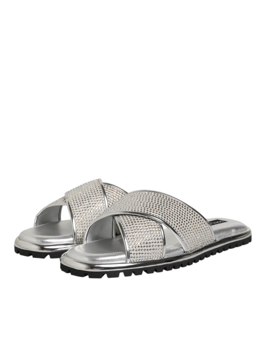 Dolce & Gabbana Silver Strass Slides Flats Slippers Shoes by Dolce & Gabbana