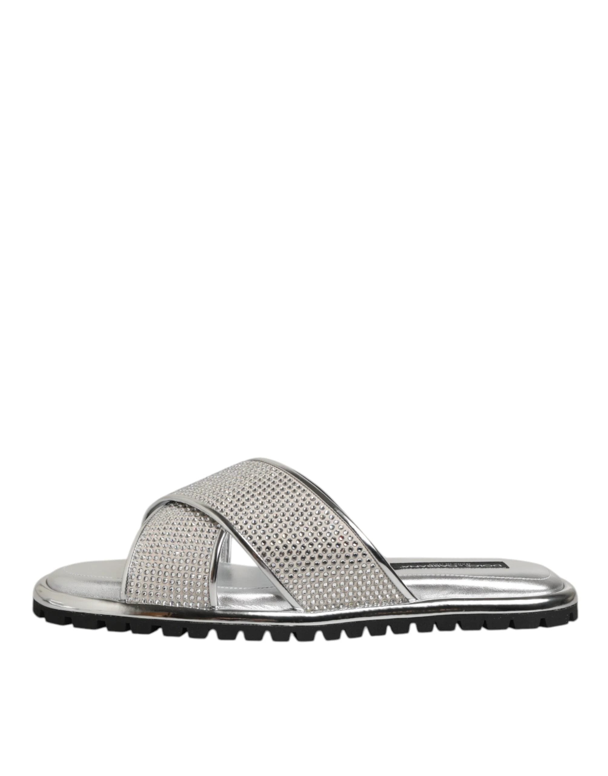 Dolce & Gabbana Silver Strass Slides Flats Slippers Shoes by Dolce & Gabbana