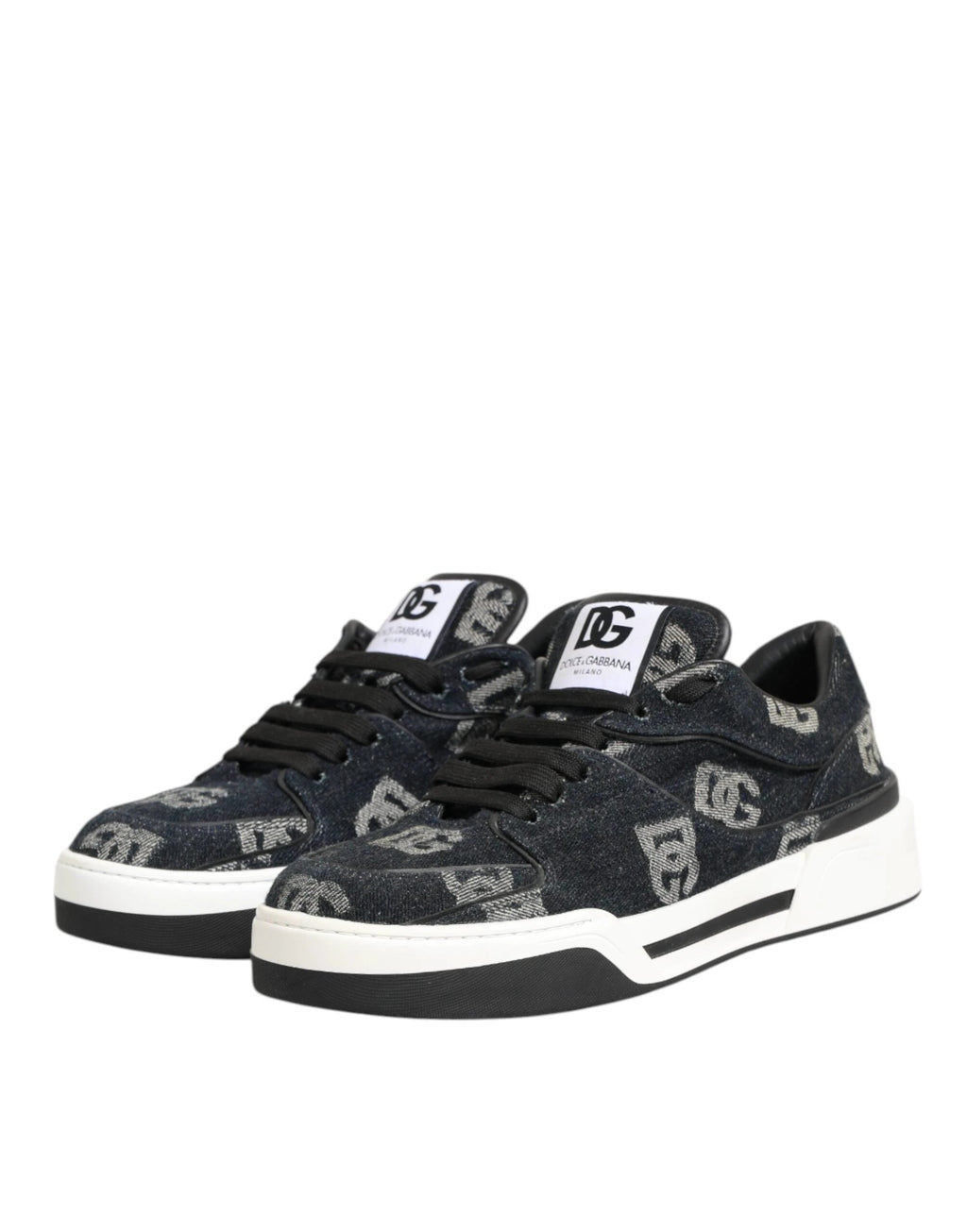 Dolce & Gabbana Blue Cotton Denim Logo Low Top Sneakers Shoes by Dolce & Gabbana