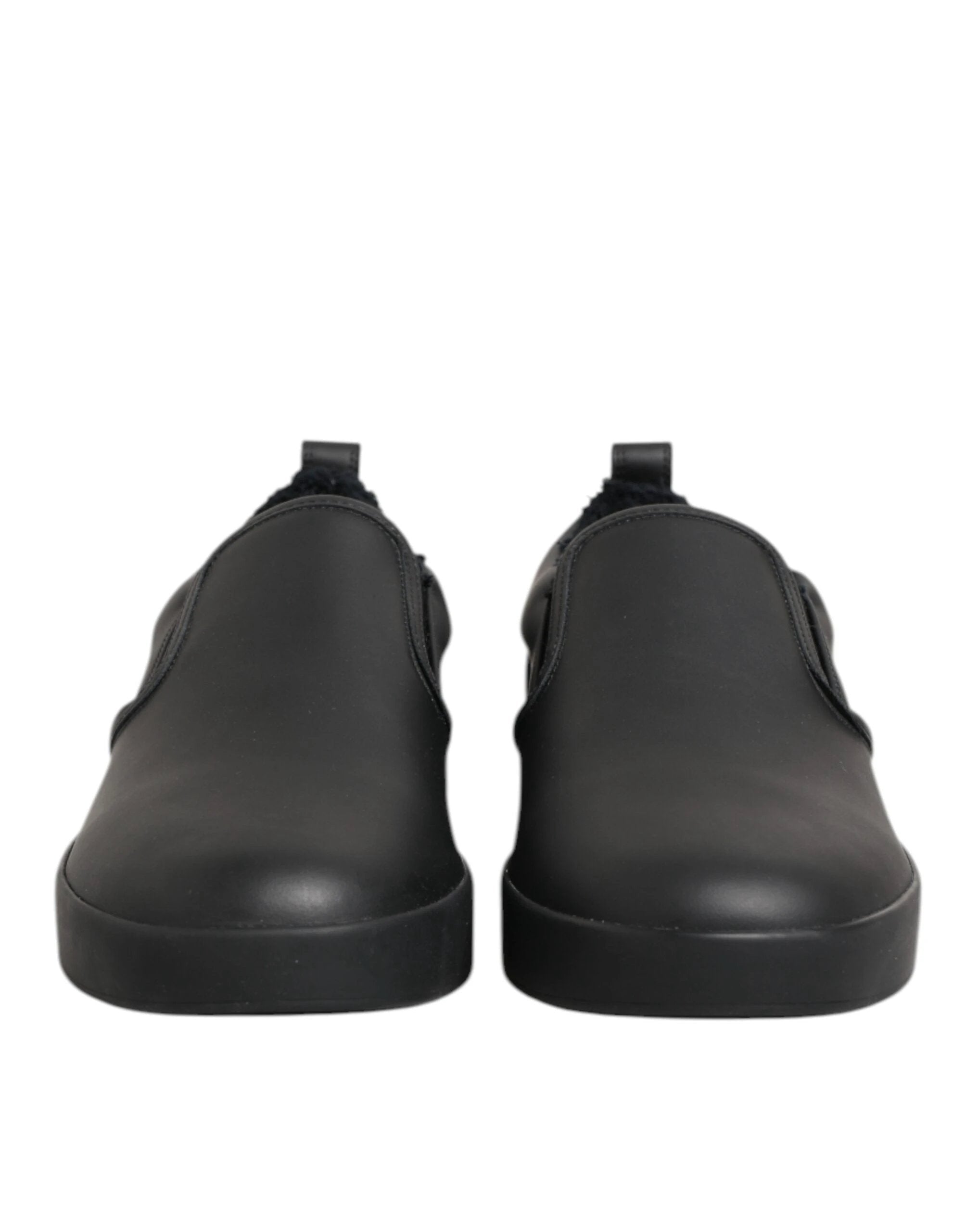 Dolce & Gabbana Black Leather Low Top Slip On Sneakers Shoes by Dolce & Gabbana