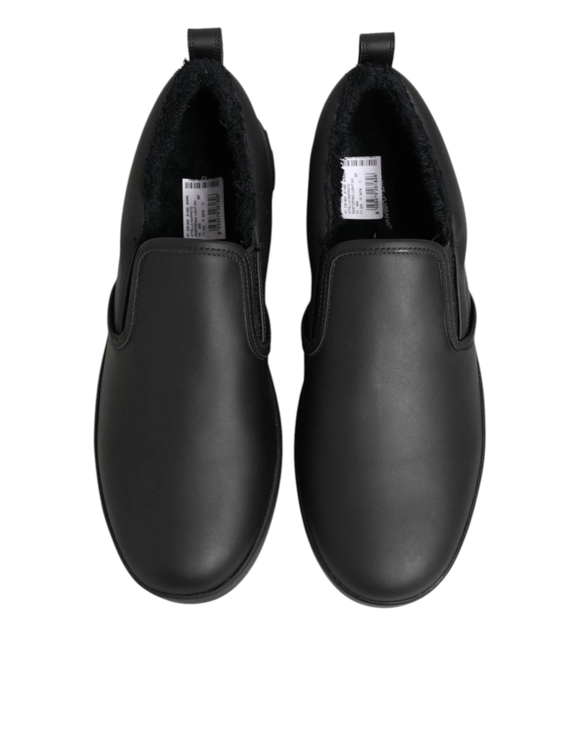 Dolce & Gabbana Black Leather Low Top Slip On Sneakers Shoes by Dolce & Gabbana