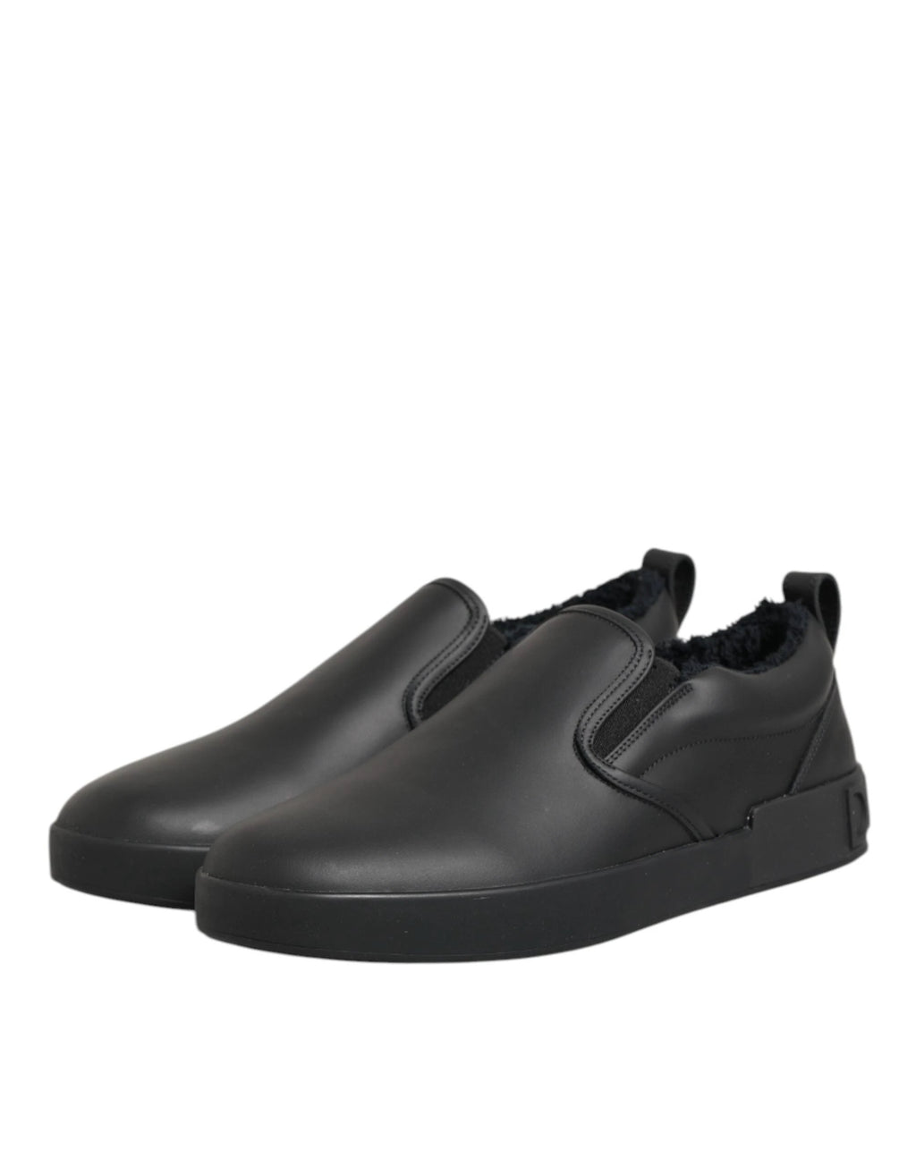 Dolce & Gabbana Black Leather Low Top Slip On Sneakers Shoes by Dolce & Gabbana