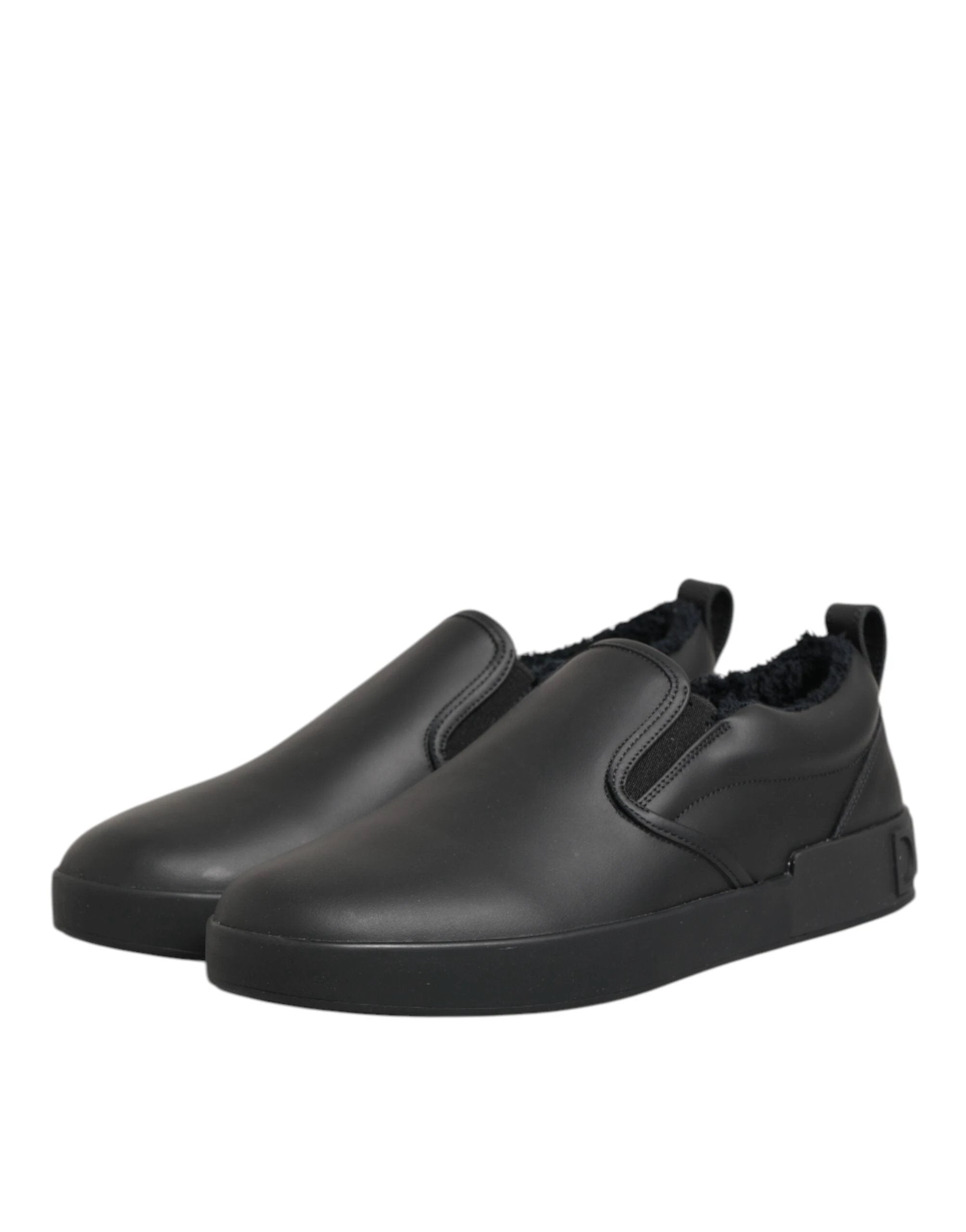 Dolce & Gabbana Black Leather Low Top Slip On Sneakers Shoes by Dolce & Gabbana