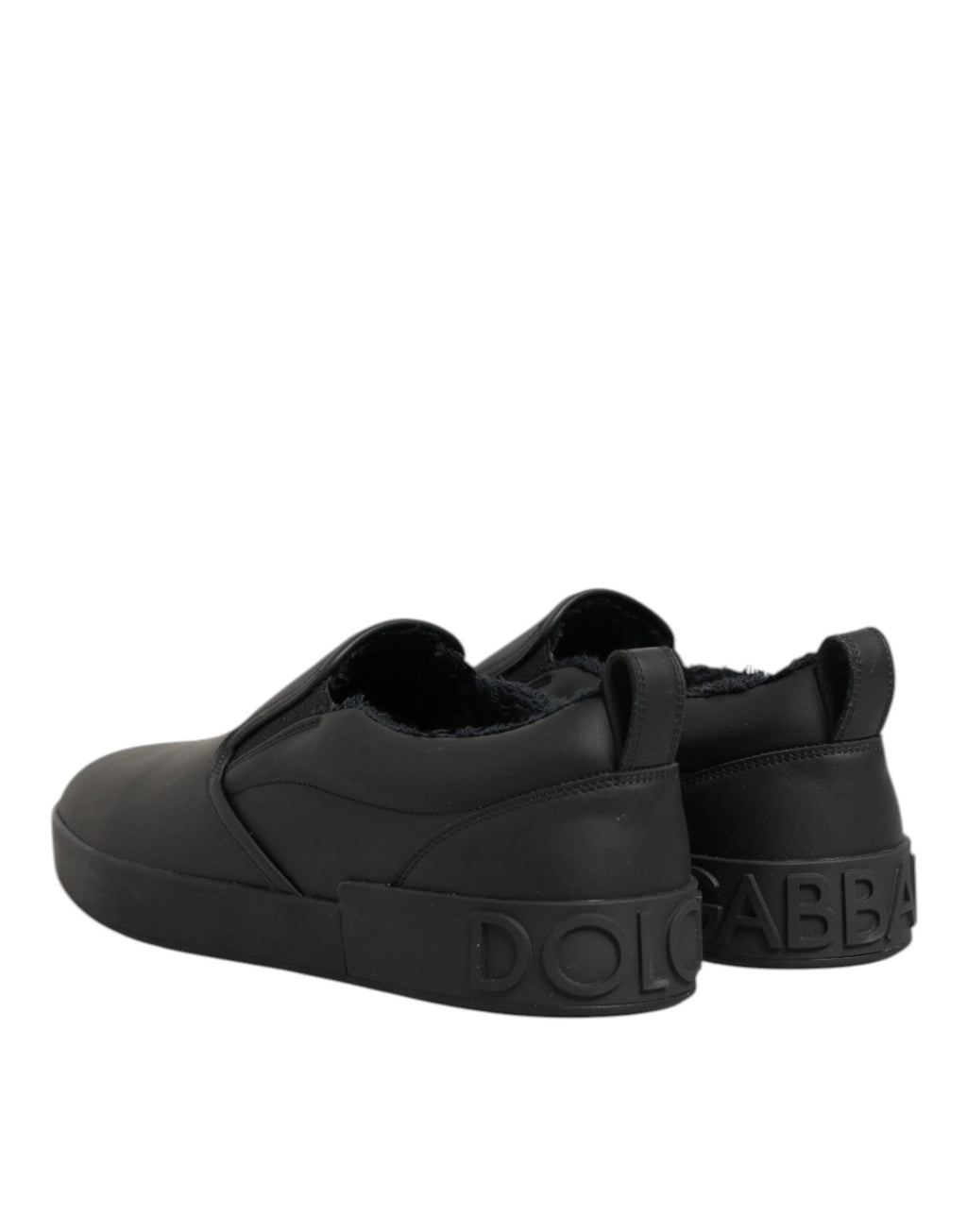 Dolce & Gabbana Black Leather Low Top Slip On Sneakers Shoes by Dolce & Gabbana