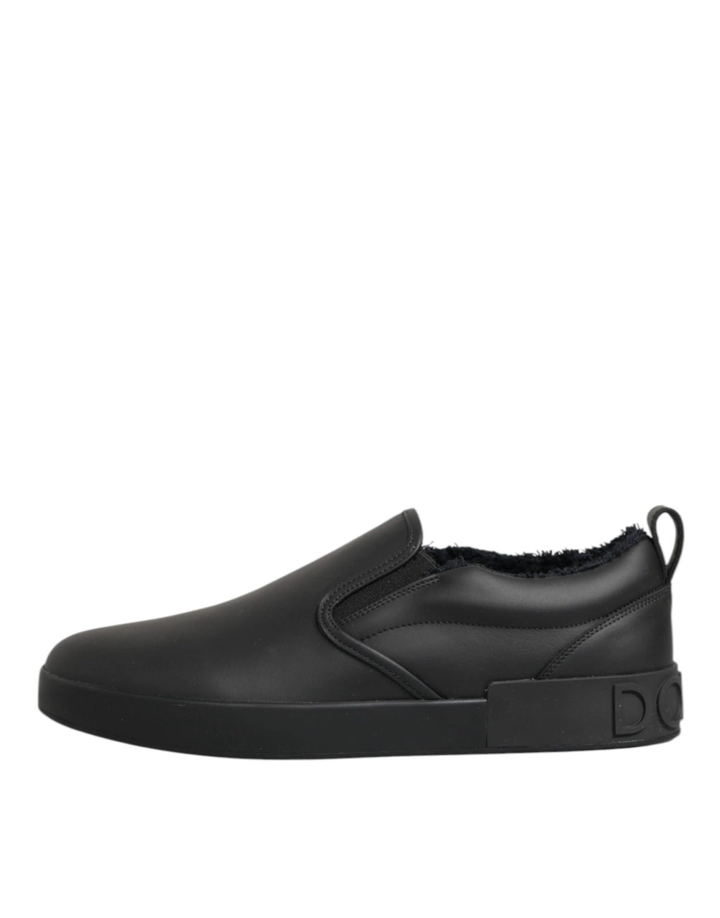 Dolce & Gabbana Black Leather Low Top Slip On Sneakers Shoes by Dolce & Gabbana