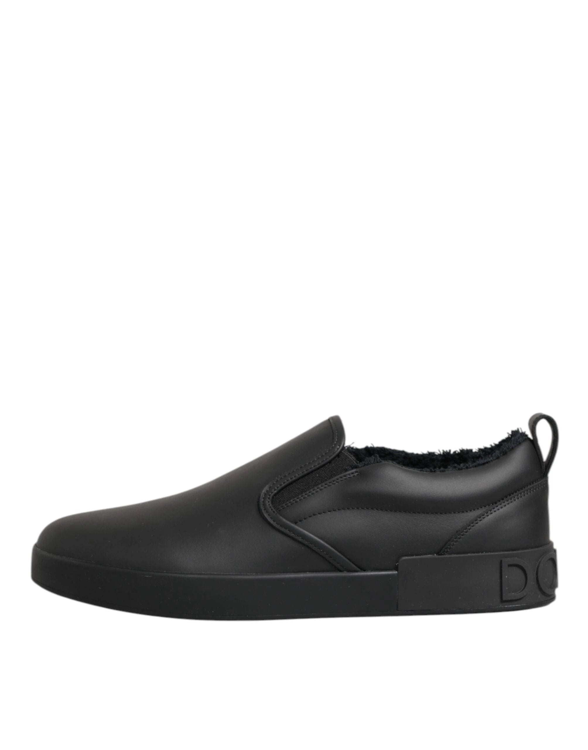 Dolce & Gabbana Black Leather Low Top Slip On Sneakers Shoes by Dolce & Gabbana