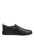 Dolce & Gabbana Black Leather Low Top Slip On Sneakers Shoes by Dolce & Gabbana