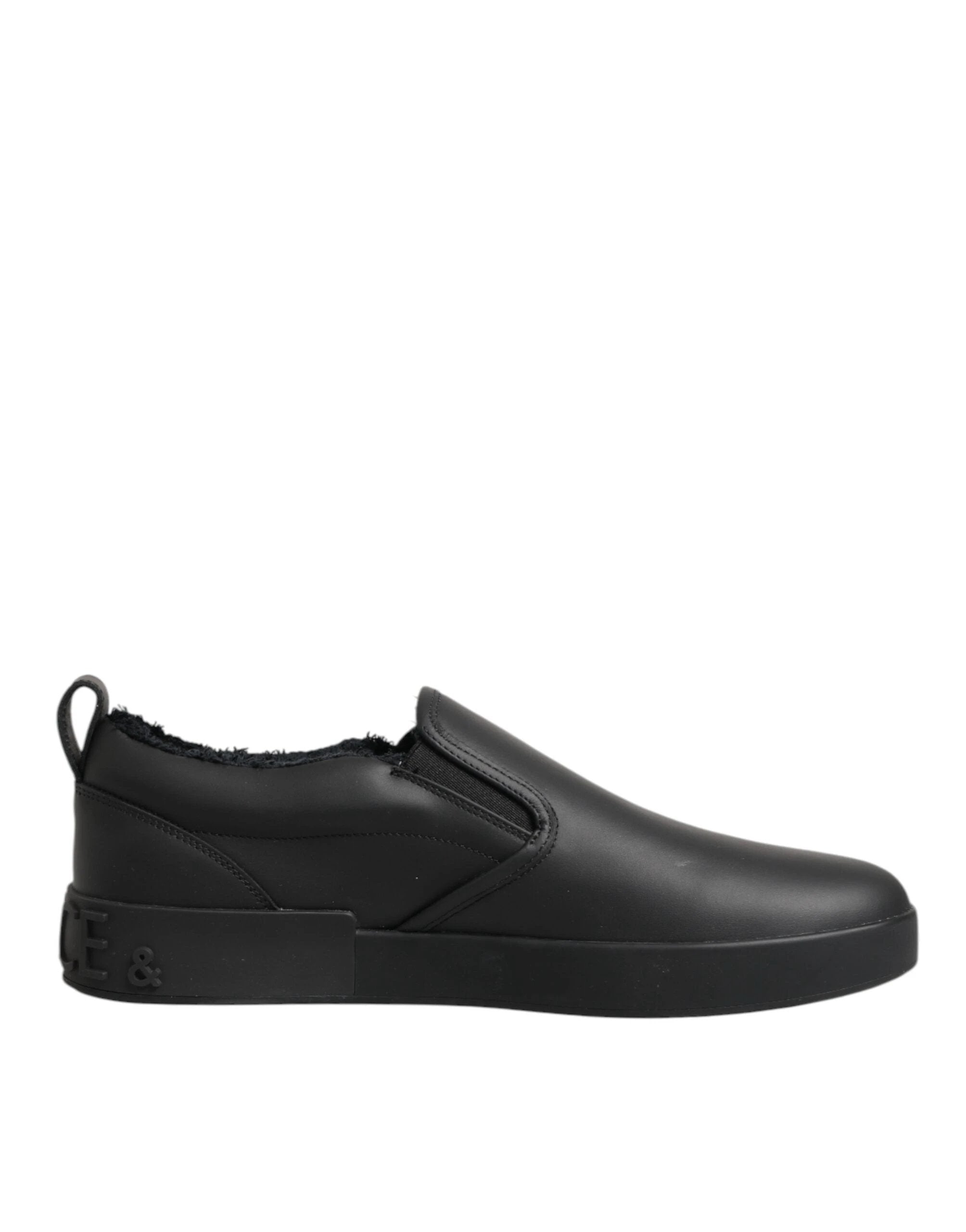 Dolce & Gabbana Black Leather Low Top Slip On Sneakers Shoes by Dolce & Gabbana