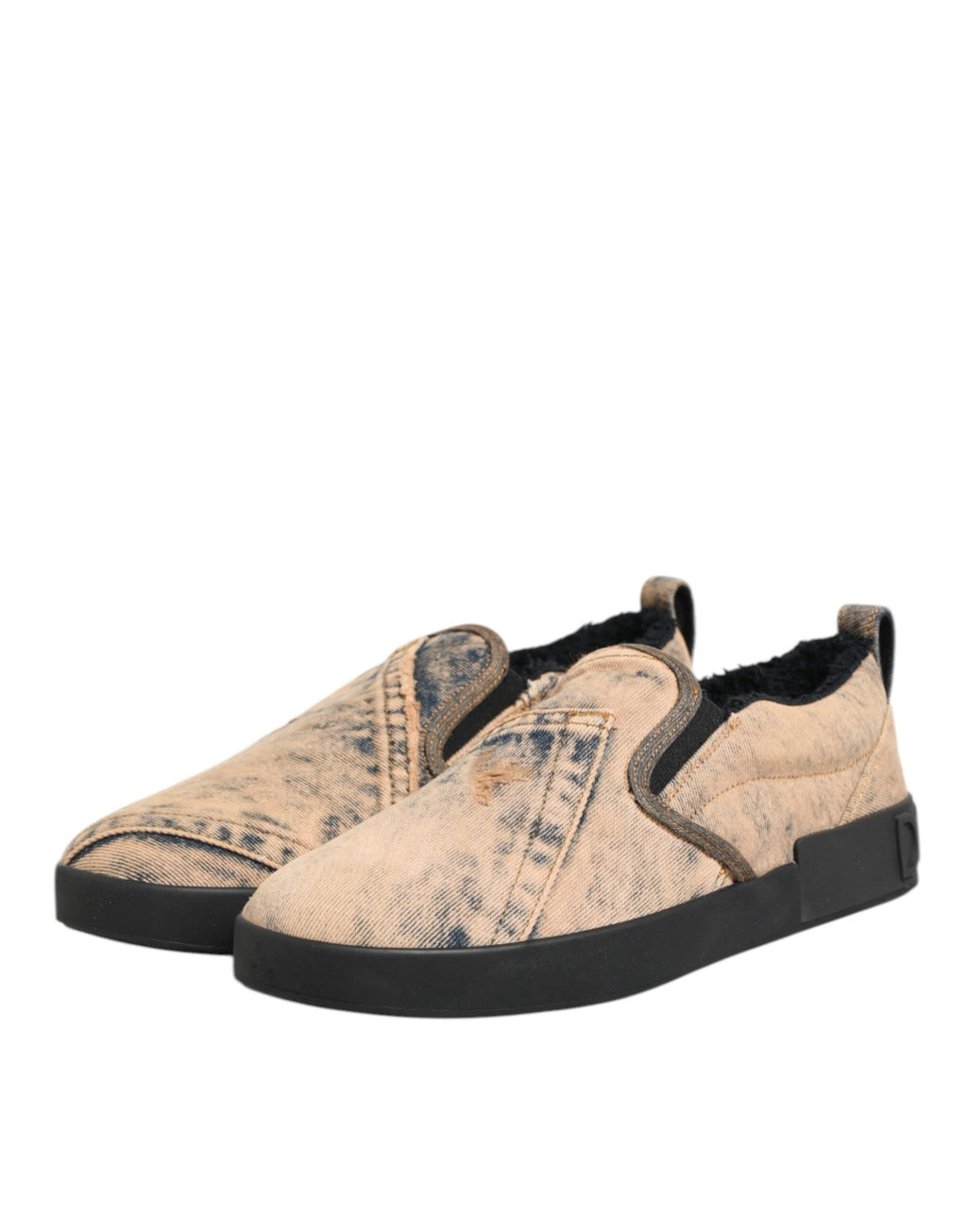 Dolce & Gabbana Beige Cotton Low Top Slip On Sneakers Shoes by Dolce & Gabbana
