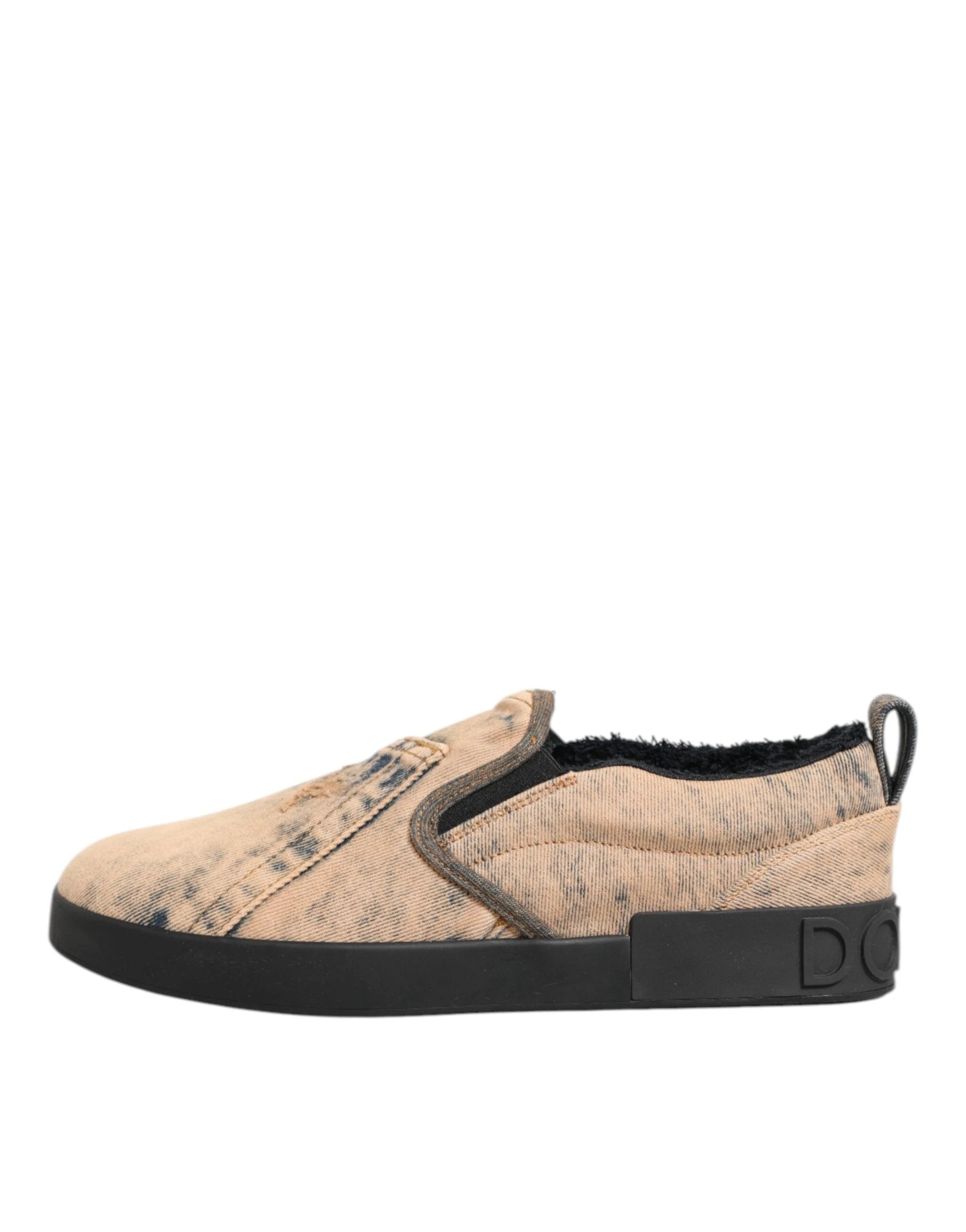 Dolce & Gabbana Beige Cotton Low Top Slip On Sneakers Shoes by Dolce & Gabbana